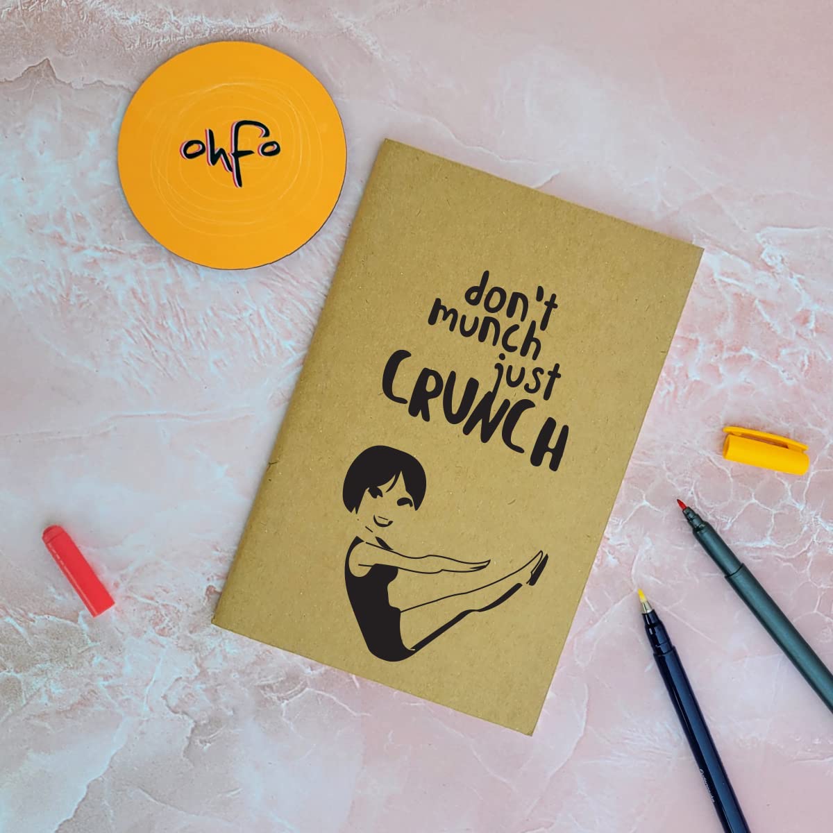 Don't Munch Just Crunch - Brown A5 Doodle Notebook - Kraft Cover Notebook - Natural Shade Pages 120 GSM - Funny Quotes & Quirky, Funky designs