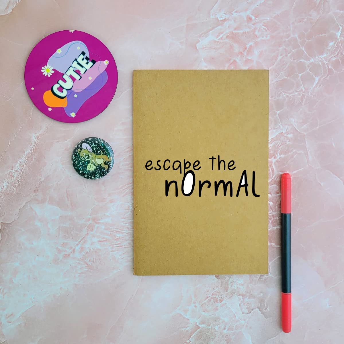 Escape The Normal - Brown A5 Doodle Notebook - Kraft Cover Notebook - A5-300 GSM Kraft Cover - Handmade - Unruled - 80 Pages - Natural Shade Pages 120 GSM - Funny Quotes & Quirky, Funky designs