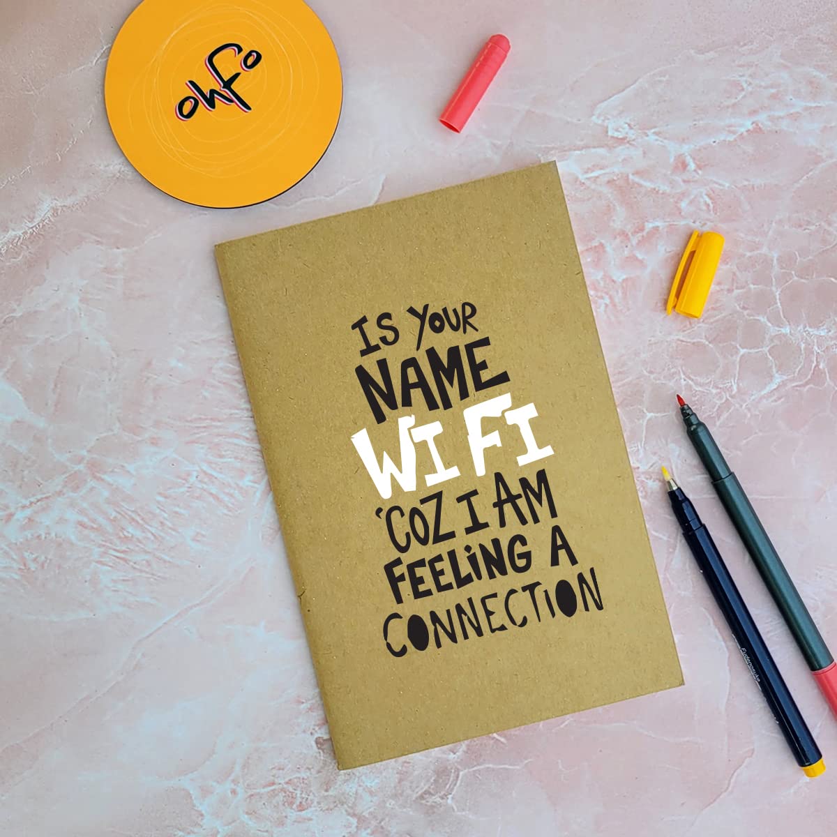 Is Your Name WiFi - Brown A5 Doodle Notebook - Kraft Cover Notebook - A5 - 300 GSM Kraft Cover - Handmade - Unruled - 80 Pages - Natural Shade Pages 120 GSM - Funny Quotes & Quirky, Funky designs