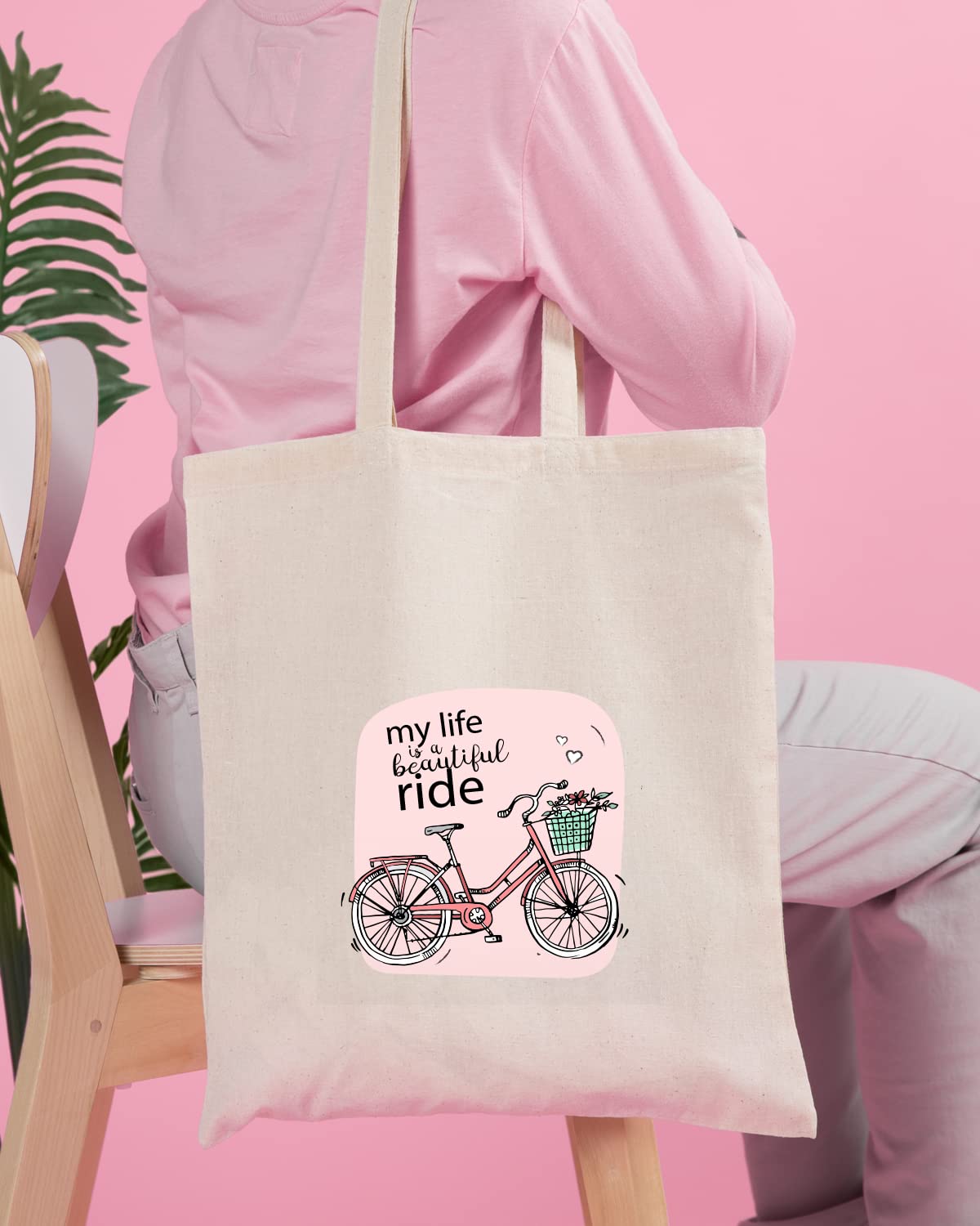 The Pink Magnet Life Is A Beautiful Ride Tote Bag - Canvas Tote Bag for Women | Printed Multipurpose Cotton Bags | Cute Hand Bag for Girls | Best for College, Travel, Grocery | Reusable Shopping Bag | Eco-Friendly Tote Bag