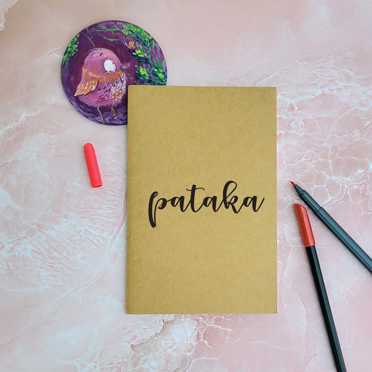 Pataka - Brown A5 Doodle Notebook - Kraft Cover Notebook - A5-300 GSM Kraft Cover - Handmade - Unruled - 80 Pages - Natural Shade Pages 120 GSM - Funny Quotes & Quirky, Funky designs