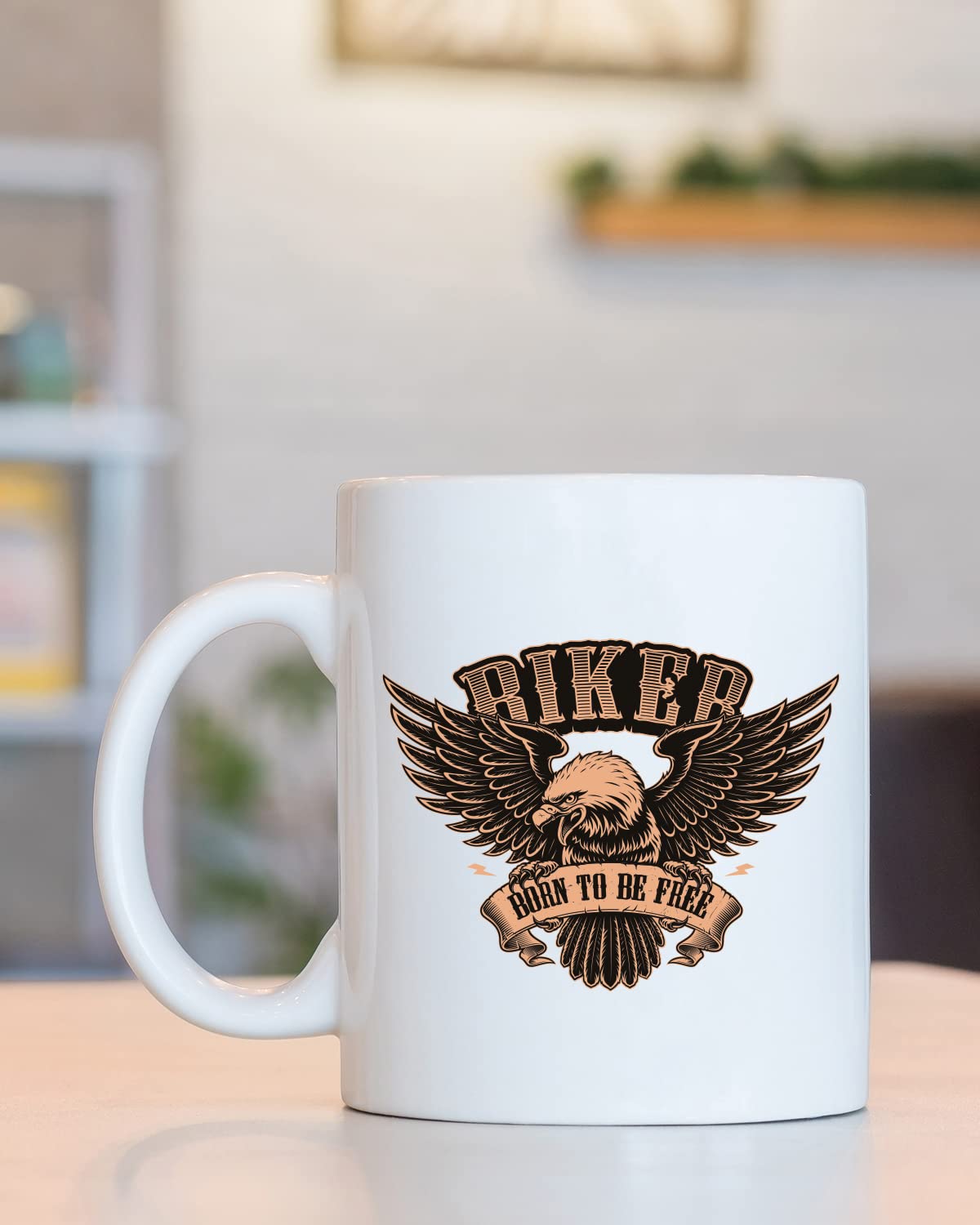 BIKER BORN TO BE FREE Coffee Mug - Unique Gifts For Bikers, Motorcycle Personalized Mugs, Gifts For Motorcycle Lovers, Bike Quotes Mug for Husband Boyfriend Birthday, Valentine Mugs for Him