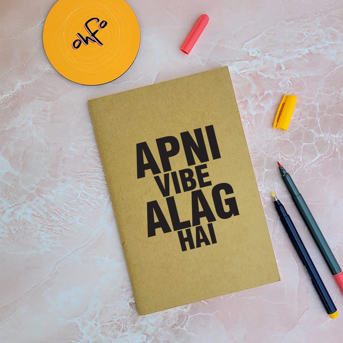 Apni Vibe Alag Hai - Brown A5 Doodle Notebook - Kraft Cover Notebook - A5 - 300 GSM Kraft Cover - Handmade - Unruled - 80 Pages - Natural Shade Pages 120 GSM - Funny Quotes & Quirky, Funky designs