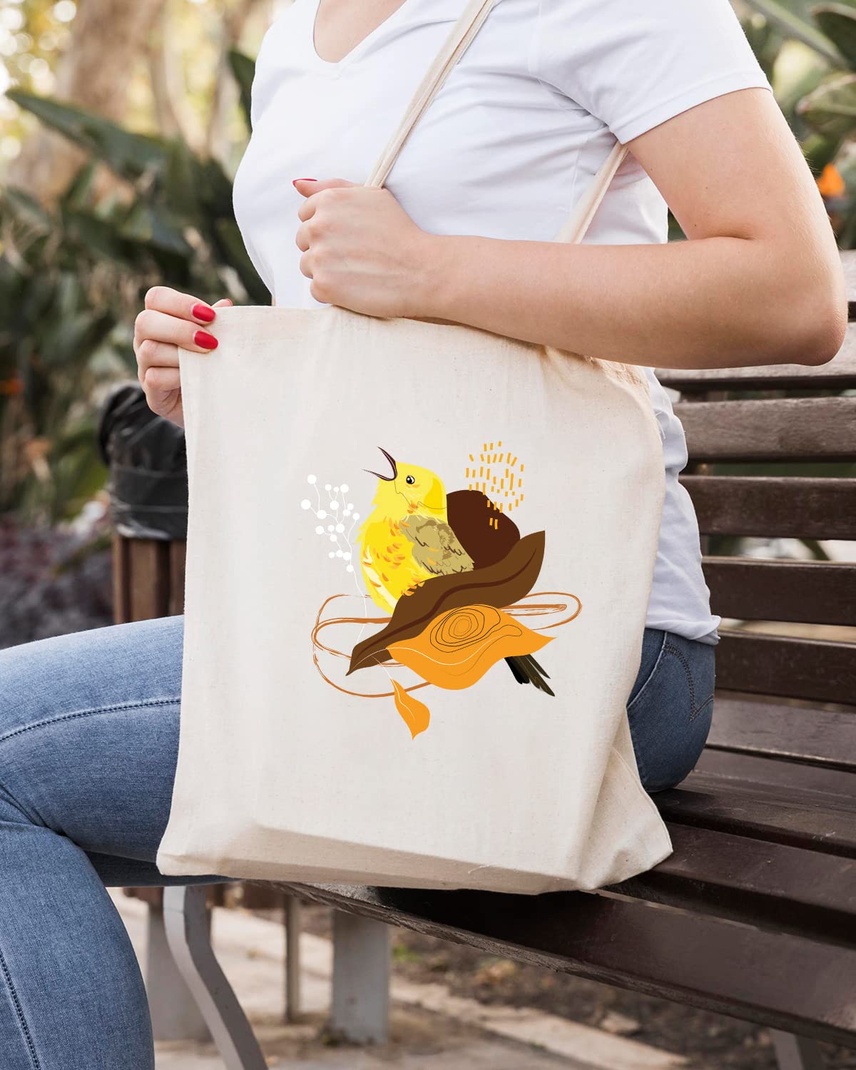 The Pink Magnet Yellow Bird Tote Bag - Canvas Tote Bag for Women | Printed Multipurpose Cotton Bags | Cute Hand Bag for Girls | Best for College, Travel, Grocery | Reusable Shopping Bag | Eco-Friendly Tote Bag