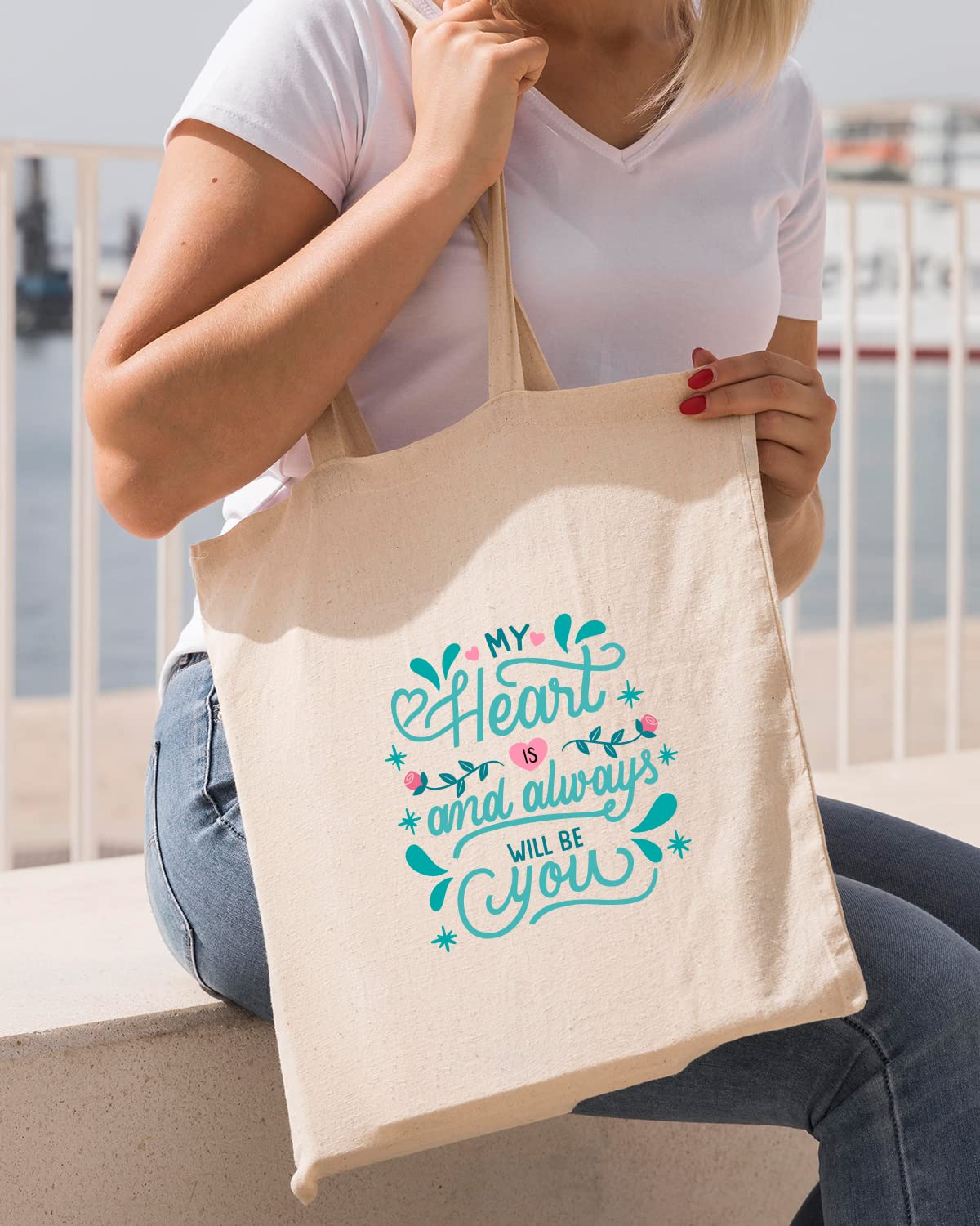 The Pink Magnet My Heart Is You Tote Bag - Canvas Tote Bag for Women | Printed Multipurpose Cotton Bags | Cute Hand Bag for Girls | Best for College, Travel, Grocery | Reusable Shopping Bag | Eco-Friendly Tote Bag