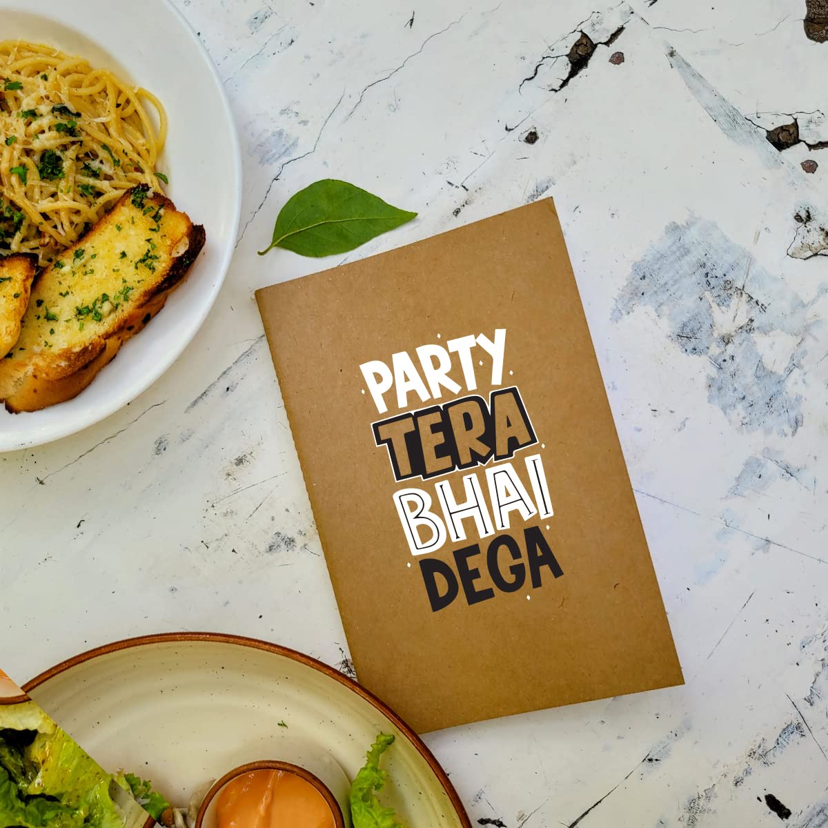 Party Tera Bhai Dega - Brown A5 Doodle Notebook - Kraft Cover Notebook - A5 - 300 GSM Kraft Cover - Handmade - Unruled - 80 Pages - Natural Shade Pages 120 GSM - Funny Quotes & Quirky, Funky designs