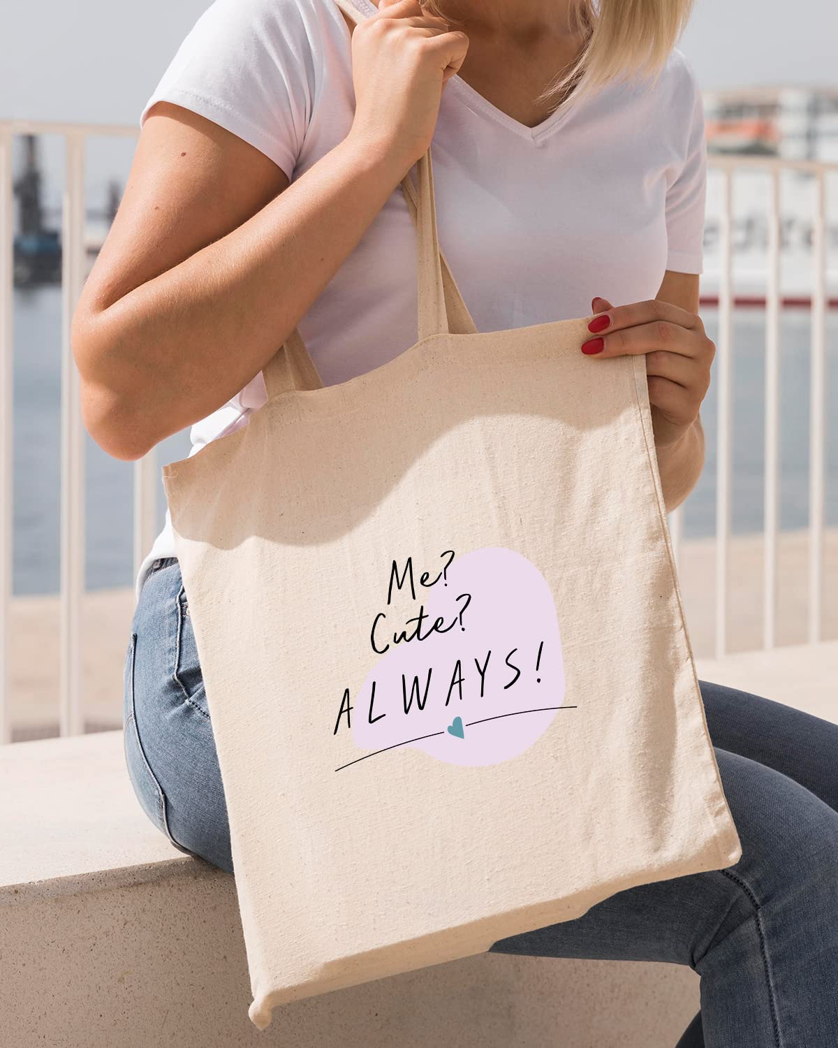The Pink Magnet Me? Cute? Always! Tote Bag - Canvas Tote Bag for Women | Printed Multipurpose Cotton Bags | Cute Hand Bag for Girls | Best for College, Travel, Grocery | Reusable Shopping Bag | Eco-Friendly Tote Bag