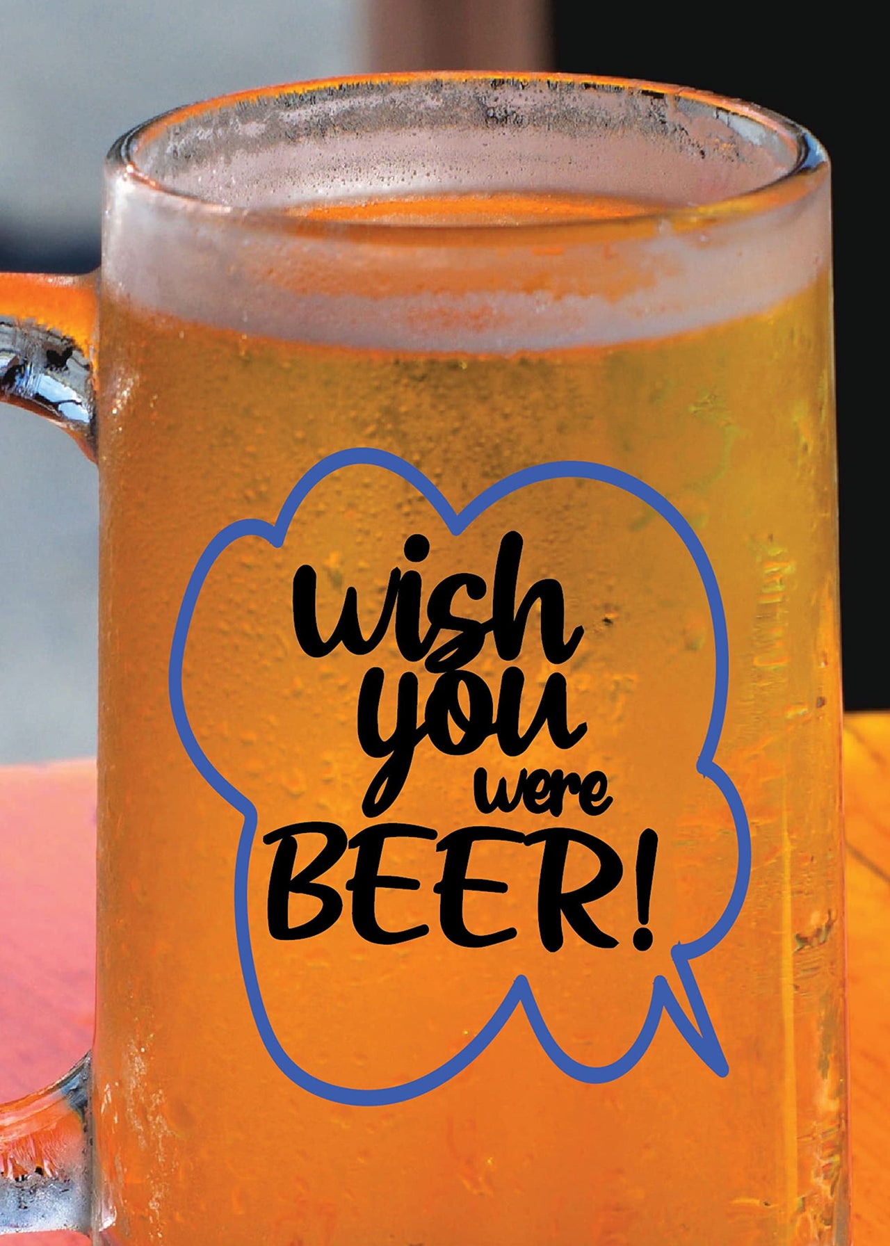 Wish You were Beer - Beer Mug -1 Piece, Clear, 500 ml - Transparent Glass Beer Mug -Printed Beer Mug with Handle Gift for Men Dad
