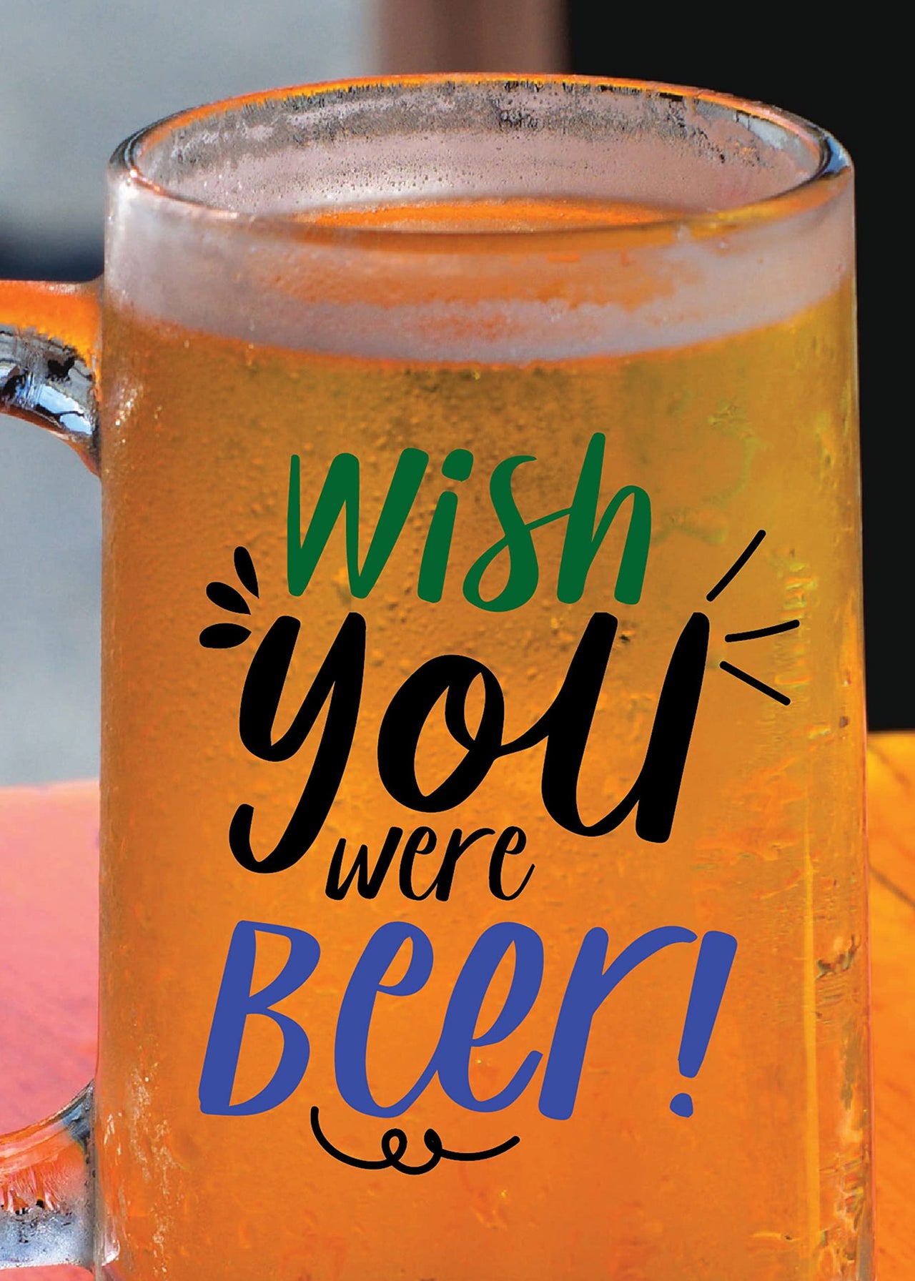 Wish You were Beer - Beer Mug - 1 Piece, Clear, 500 ml - Transparent Glass Beer Mug -Printed Beer Mug with Handle Gift for Men
