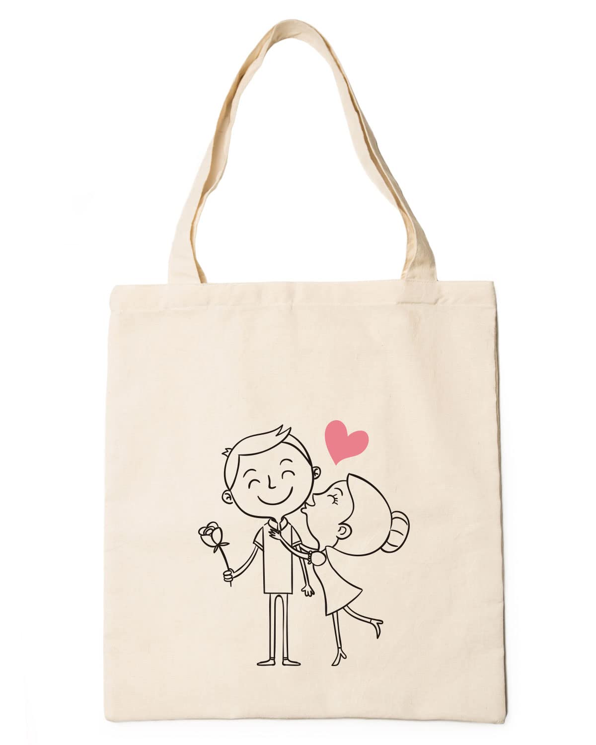 The Pink Magnet Cute Couple Illustration Tote Bag - Canvas Tote Bag for Women | Printed Multipurpose Cotton Bags | Cute Hand Bag for Girls | Best for College, Travel, Grocery | Reusable Shopping Bag | Eco-Friendly Tote Bag
