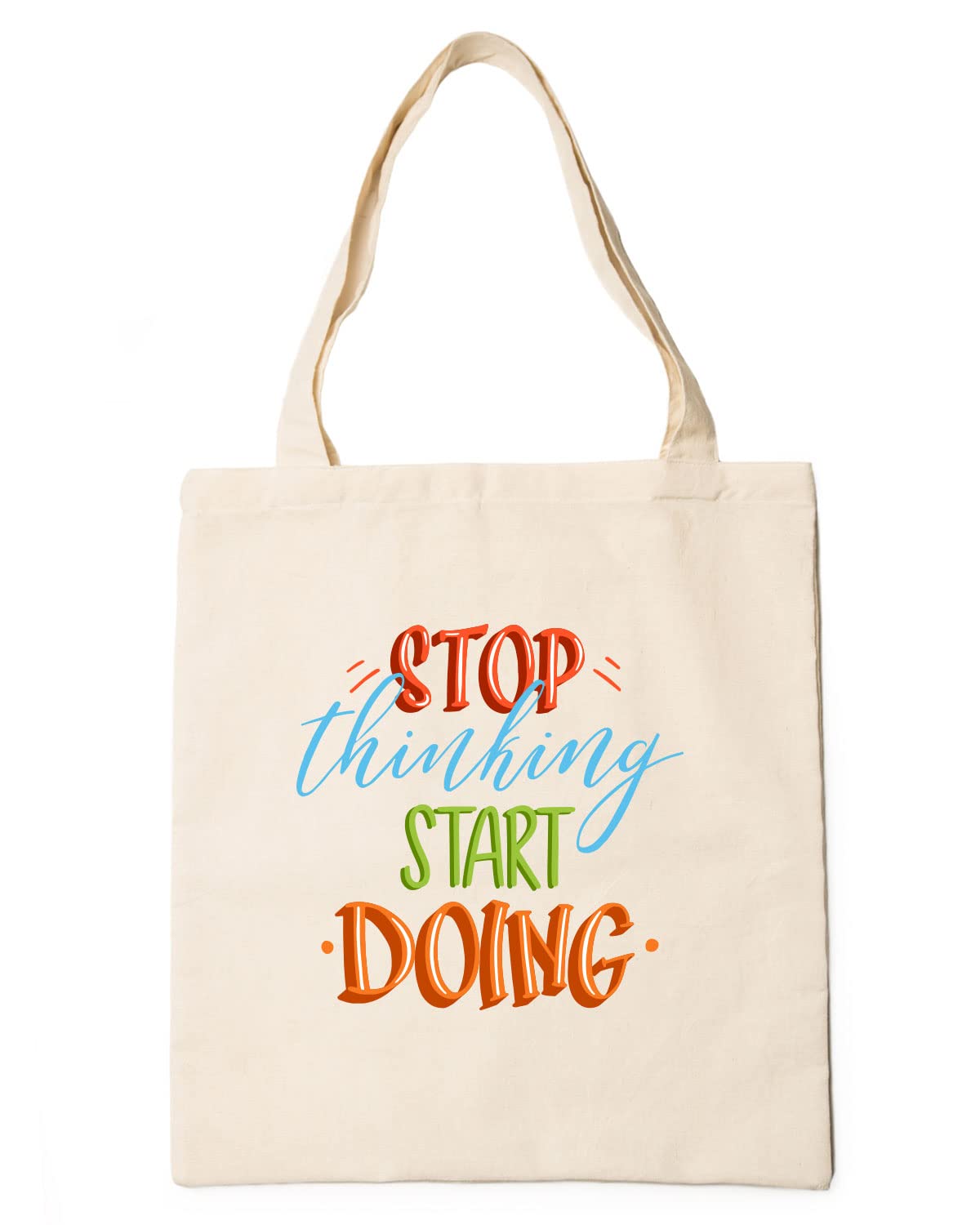 The Pink Magnet Stop Thinking Start Doing Tote Bag - Canvas Tote Bag for Women | Printed Multipurpose Cotton Bags | Cute Hand Bag for Girls | Best for College, Travel, Grocery | Reusable Shopping Bag | Eco-Friendly Tote Bag