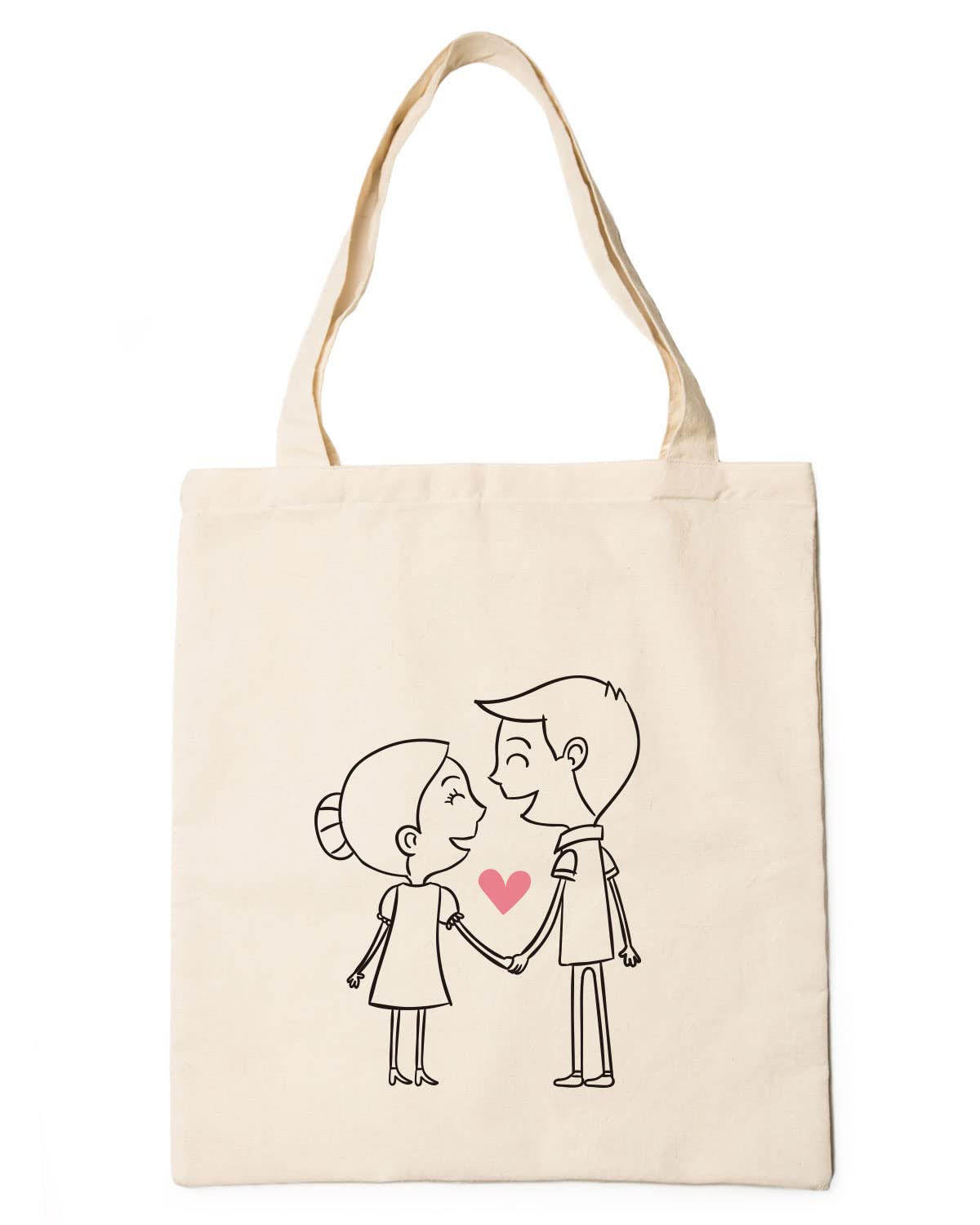 The Pink Magnet Cute Couple Illustration Tote Bag - Canvas Tote Bag for Women | Printed Multipurpose Cotton Bags | Cute Hand Bag for Girls | Best for College, Travel, Grocery | Reusable Shopping Bag | Eco-Friendly Tote Bag