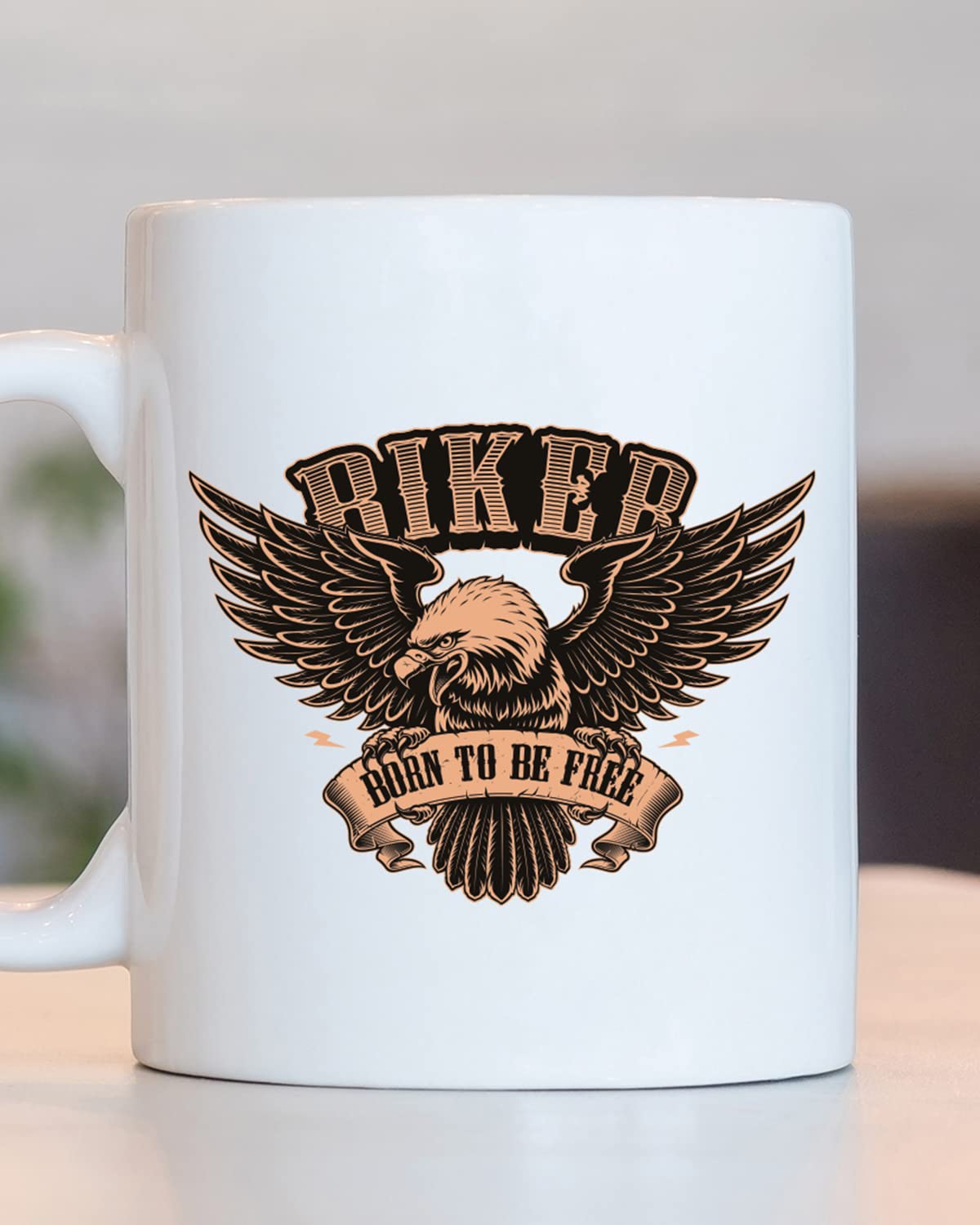 BIKER BORN TO BE FREE Coffee Mug - Unique Gifts For Bikers, Motorcycle Personalized Mugs, Gifts For Motorcycle Lovers, Bike Quotes Mug for Husband Boyfriend Birthday, Valentine Mugs for Him