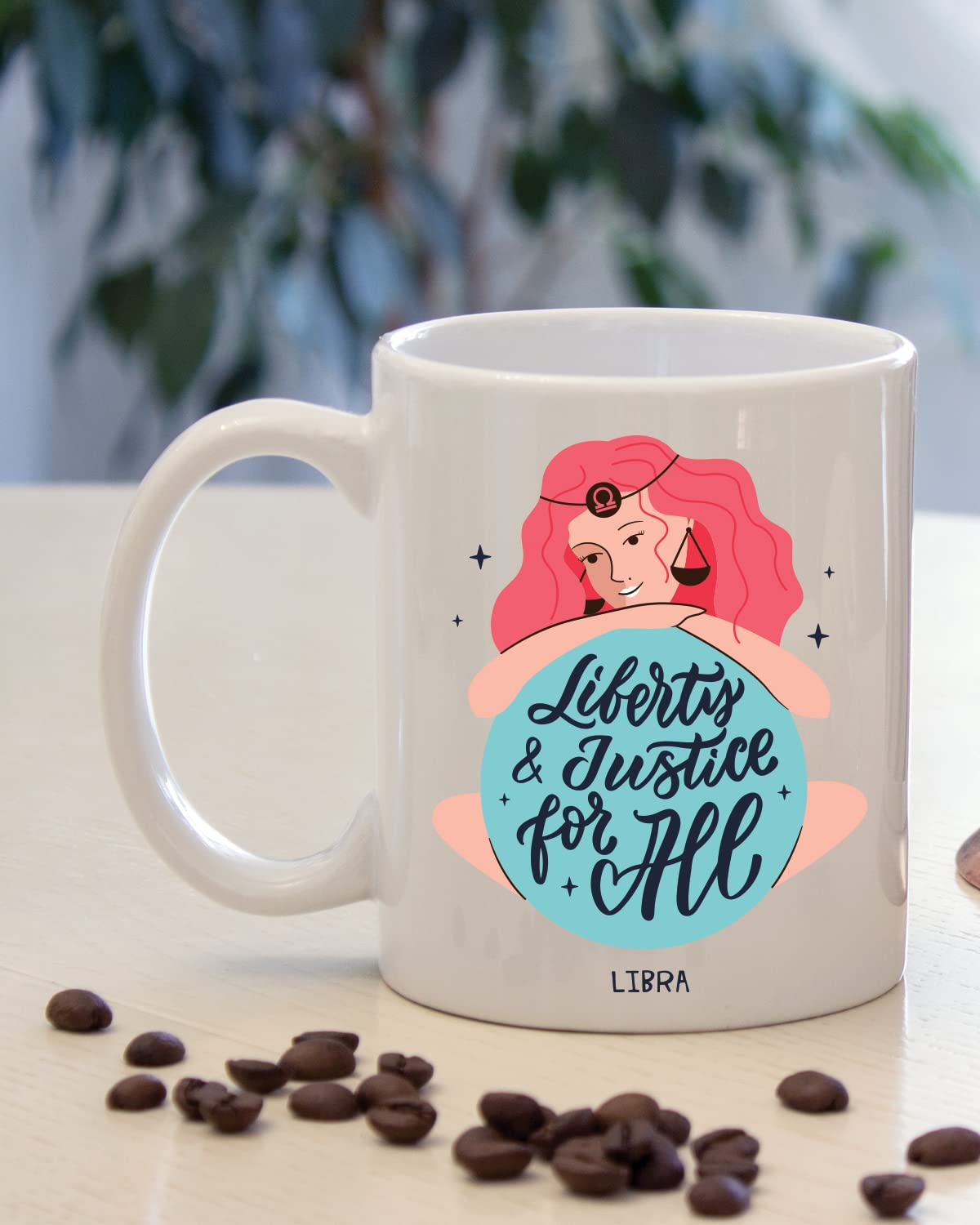 Libra - Liberty & Justice Coffee Mug - Gift for Friend, Birthday Gift, Birthday Mug, Printed with Zodiac Sign, Zodiac Sign Mugs for Him & Her Ceramic Zodiac Mug, Custom Zodiac Signs