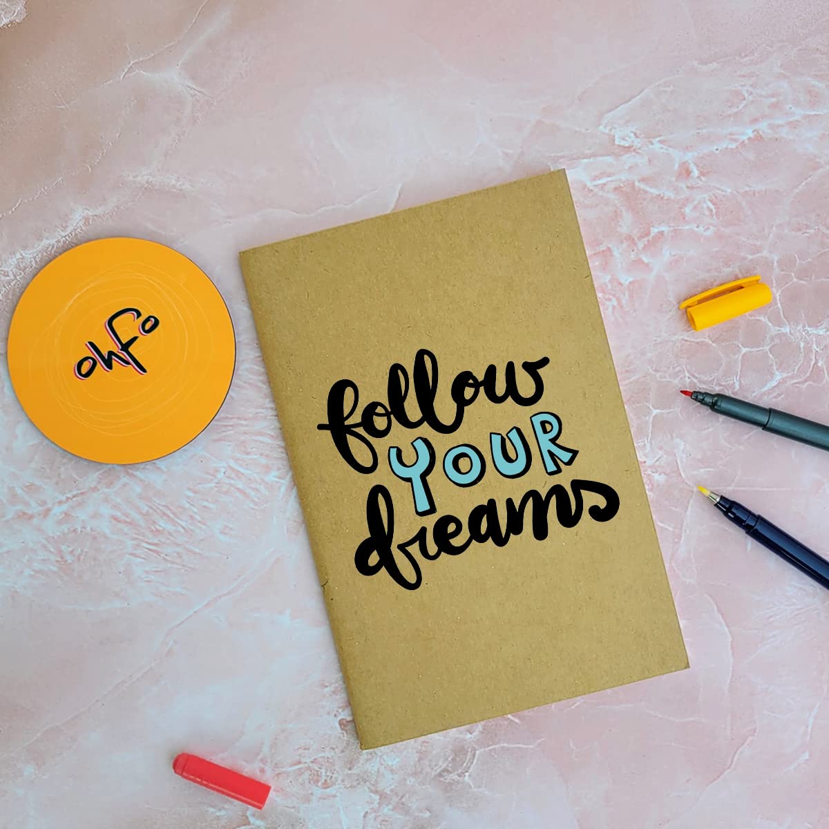 Follow Your Dreams - Brown A5 Doodle Notebook - Kraft Cover Notebook - A5 - 300 GSM Kraft Cover - Handmade - Unruled - 80 Pages - Natural Shade Pages 120 GSM- Funny Quotes & Quirky, Funky designs