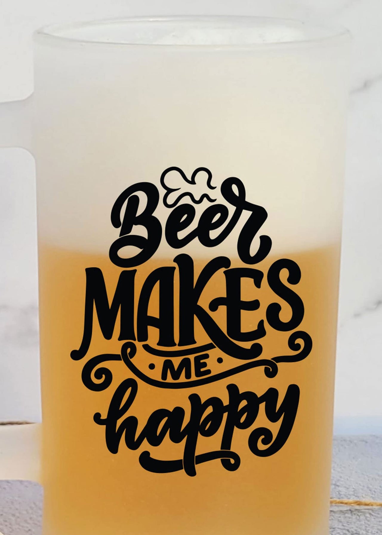 the pink magnet Beer Makes Me Happy - Frosted Beer Mug Raise Your Mood with Our Exclusive Frosted Glass Beer Mugs