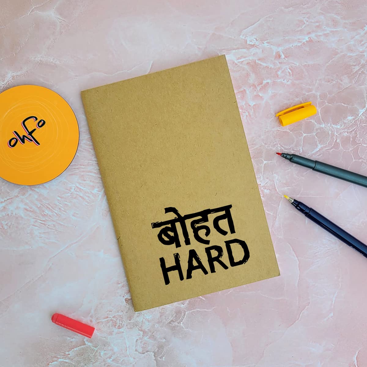 Bahot Hard - Brown A5 Doodle Notebook - Kraft Cover Notebook - A5 - 300 GSM Kraft Cover - Handmade - Unruled - 80 Pages - Natural Shade Pages 120 GSM - Funny Quotes & Quirky, Funky designs