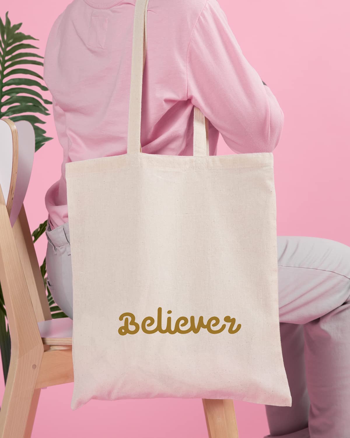 The Pink Magnet Believer Tote Bag - Canvas Tote Bag for Women | Printed Multipurpose Cotton Bags | Cute Hand Bag for Girls | Best for College, Travel, Grocery | Reusable Shopping Bag | Eco-Friendly Tote Bag