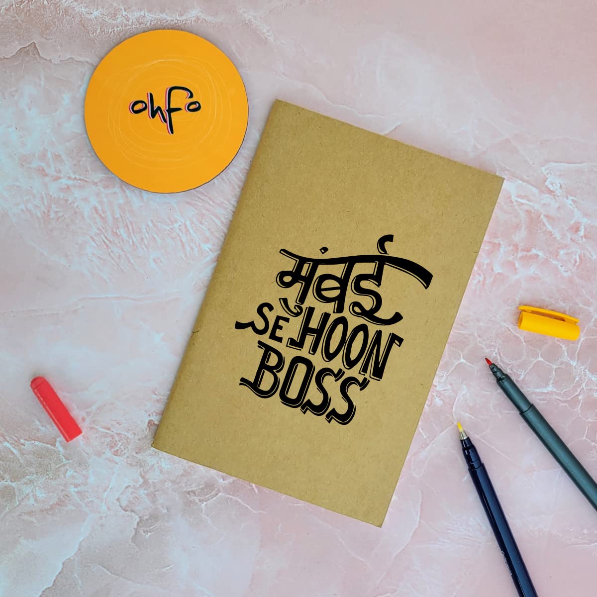 Mumbai Se Hun Boss - Brown A5 Doodle Notebook - Kraft Cover Notebook - A5 - 300 GSM Kraft Cover - Handmade - Unruled - 80 Pages - Natural Shade Pages 120 GSM - Funny Quotes & Quirky, Funky designs