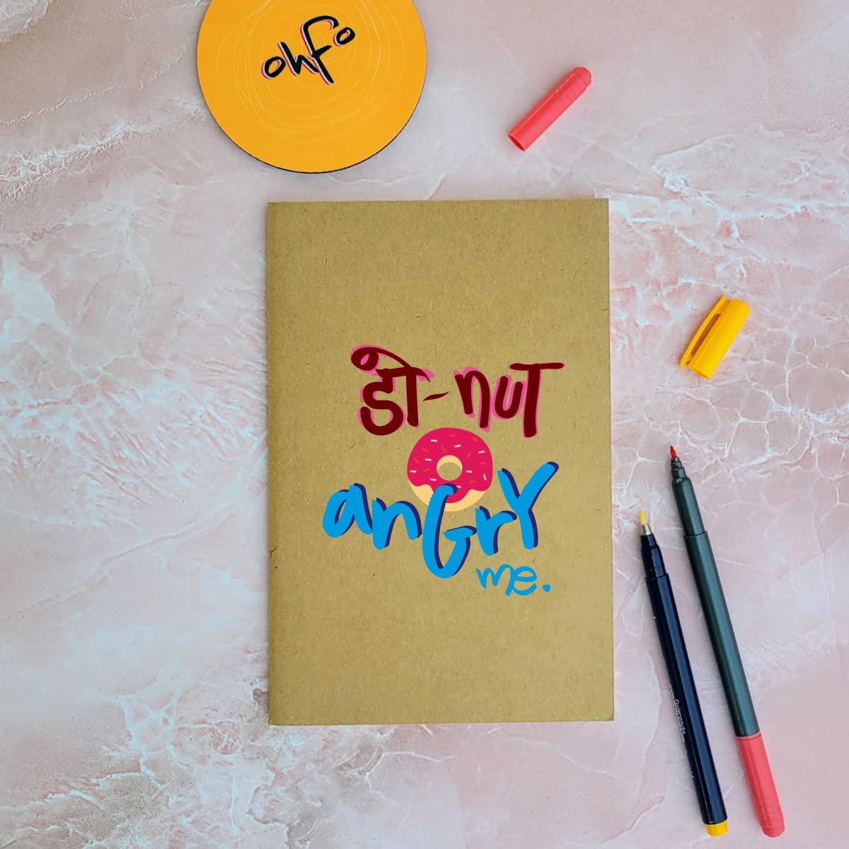 Donut Angry Me - Brown A5 Doodle Notebook - Kraft Cover Notebook - A5 - 300 GSM Kraft Cover - Handmade - Unruled - 80 Pages - Natural Shade Pages 120 GSM - Funny Quotes & Quirky, Funky designs