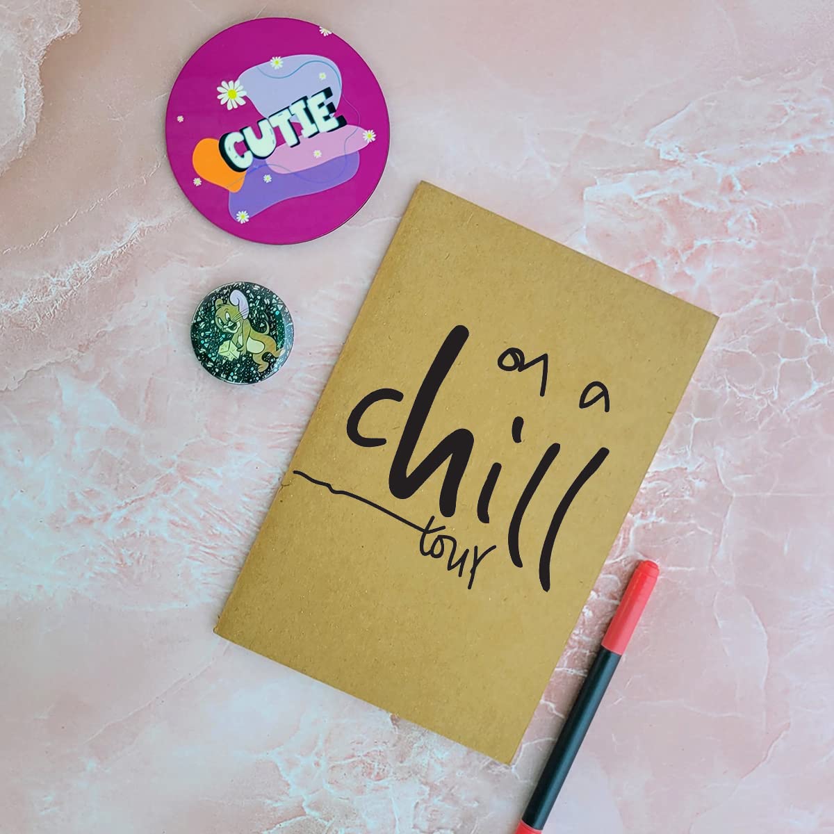 On A Chill Tour - Brown A5 Doodle Notebook - Kraft Cover Notebook - A5 - 300 GSM Kraft Cover - Handmade - Unruled - 80 Pages - Natural Shade Pages 120 GSM - Funny Quotes & Quirky, Funky designs