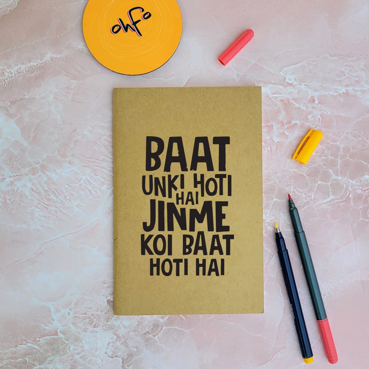 Baat Unki Hoti Hai - Brown A5 Doodle Notebook - Kraft Cover Notebook - A5 - 300 GSM Kraft Cover - Handmade - Unruled - 80 Pages - Natural Shade Pages 120 GSM - Funny Quotes & Quirky, Funky designs