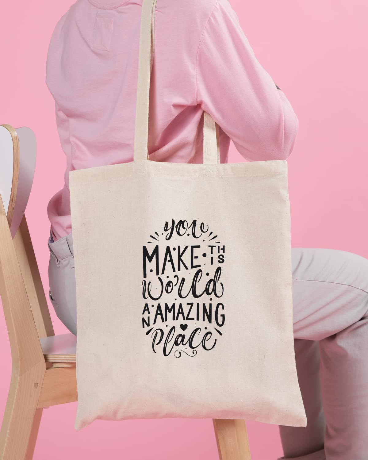 The Pink Magnet You Make This World Amazing Tote Bag - Canvas Tote Bag for Women | Printed Multipurpose Cotton Bags | Cute Hand Bag for Girls | Best for College, Travel, Grocery | Reusable Shopping Bag | Eco-Friendly Tote Bag