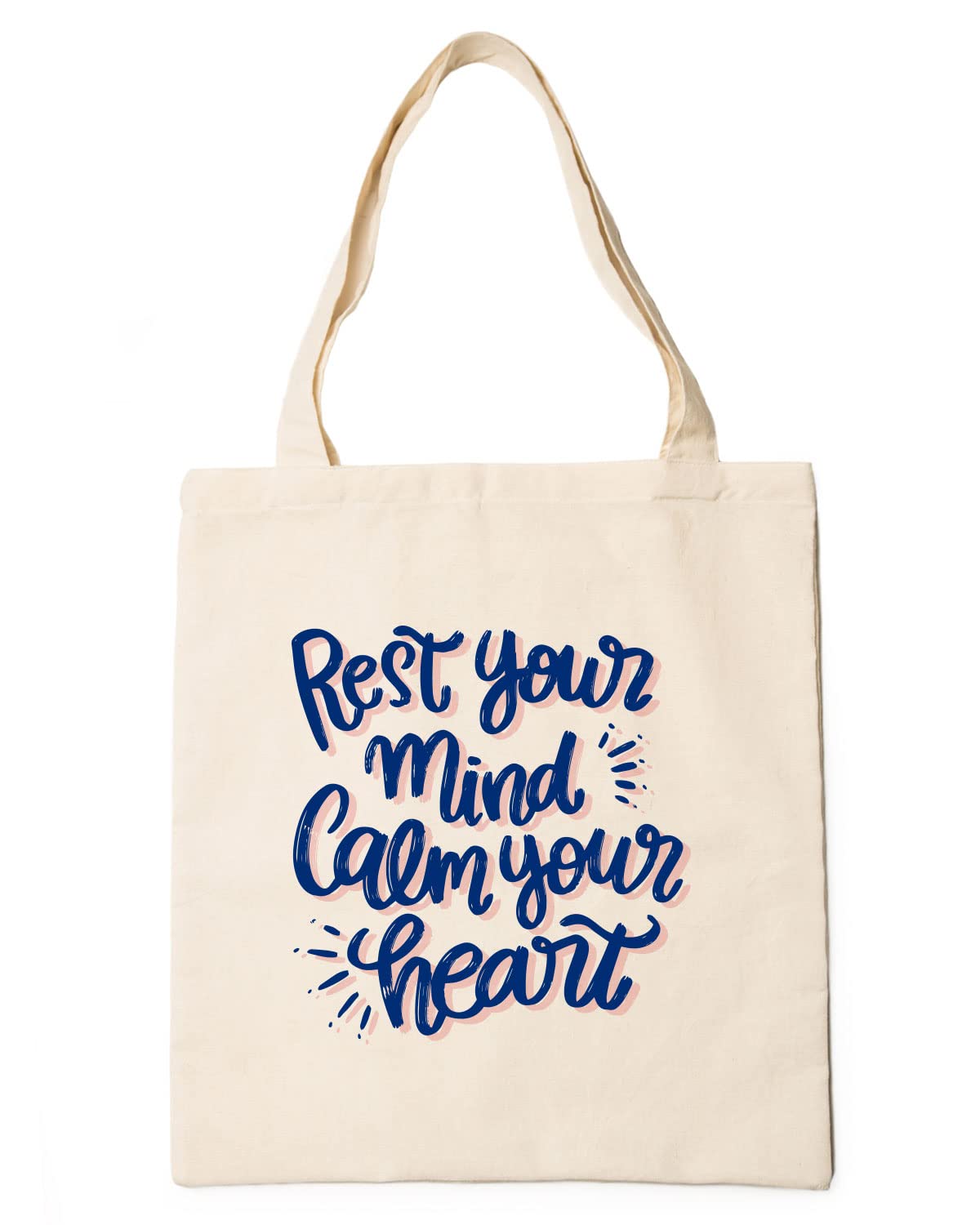 The Pink Magnet Rest Your Mind Calm Your Heart Tote Bag - Canvas Tote Bag for Women | Printed Multipurpose Cotton Bags | Cute Hand Bag for Girls | Best for College, Travel, Grocery | Reusable Shopping Bag