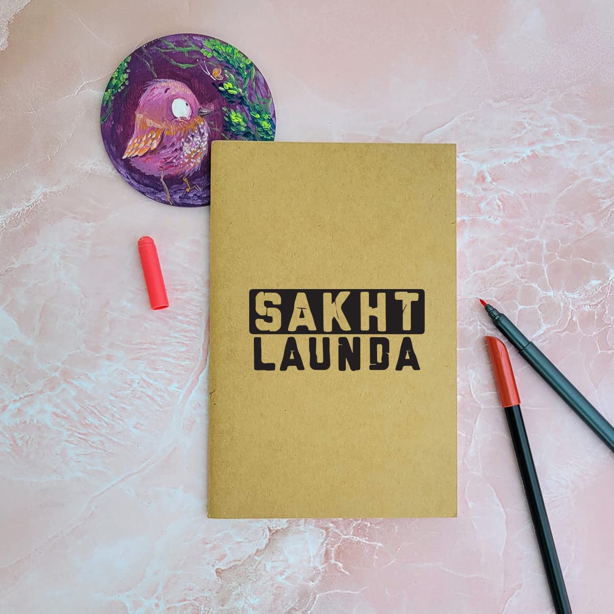 Sakht Launda - Brown A5 Doodle Notebook - Kraft Cover Notebook - A5 - 300 GSM Kraft Cover - Handmade - Unruled - 80 Pages - Natural Shade Pages 120 GSM - Funny Quotes & Quirky, Funky designs