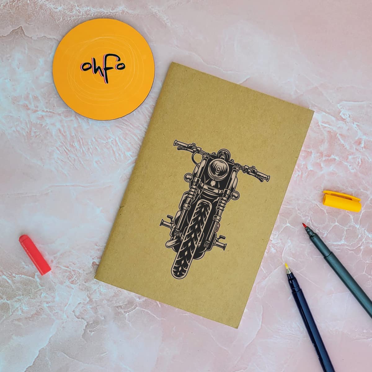 Bikers - Brown A5 Doodle Notebook - Kraft Cover Notebook - A5-300 GSM Kraft Cover - Handmade - Unruled - 80 Pages - Natural Shade Pages 120 GSM - Funny Quotes & Quirky, Funky designs