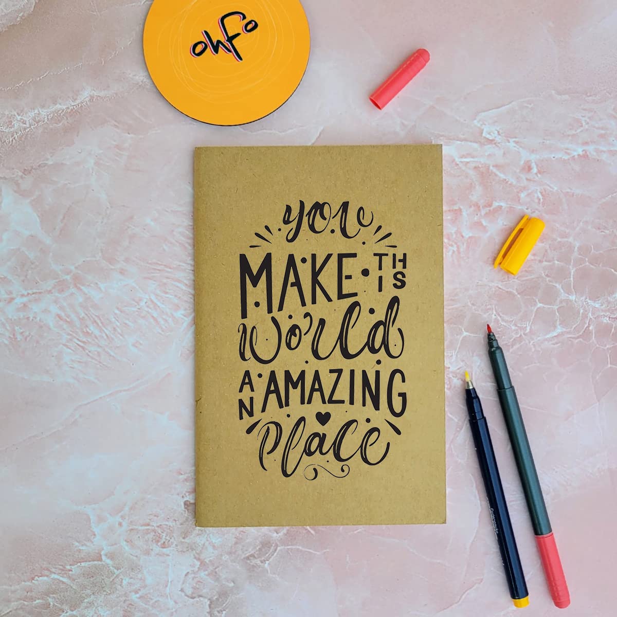 Amazing World - Brown A5 Doodle Notebook - Kraft Cover Notebook - A5 - 300 GSM Kraft Cover - Handmade - Unruled - 80 Pages - Natural Shade Pages 120 GSM - Funny Quotes & Quirky, Funky designs