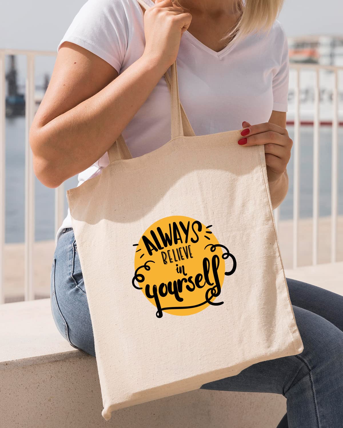 The Pink Magnet Always Believe In Yourself Tote Bag - Canvas Tote Bag for Women | Printed Multipurpose Cotton Bags | Cute Hand Bag for Girls | Best for College, Travel, Grocery | Reusable Shopping Bag | Eco-Friendly Tote Bag