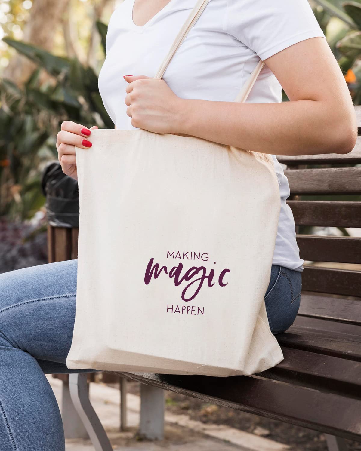 The Pink Magnet Making Magic Happen Tote Bag - Canvas Tote Bag for Women | Printed Multipurpose Cotton Bags | Cute Hand Bag for Girls | Best for College, Travel, Grocery | Reusable Shopping Bag | Eco-Friendly Tote Bag