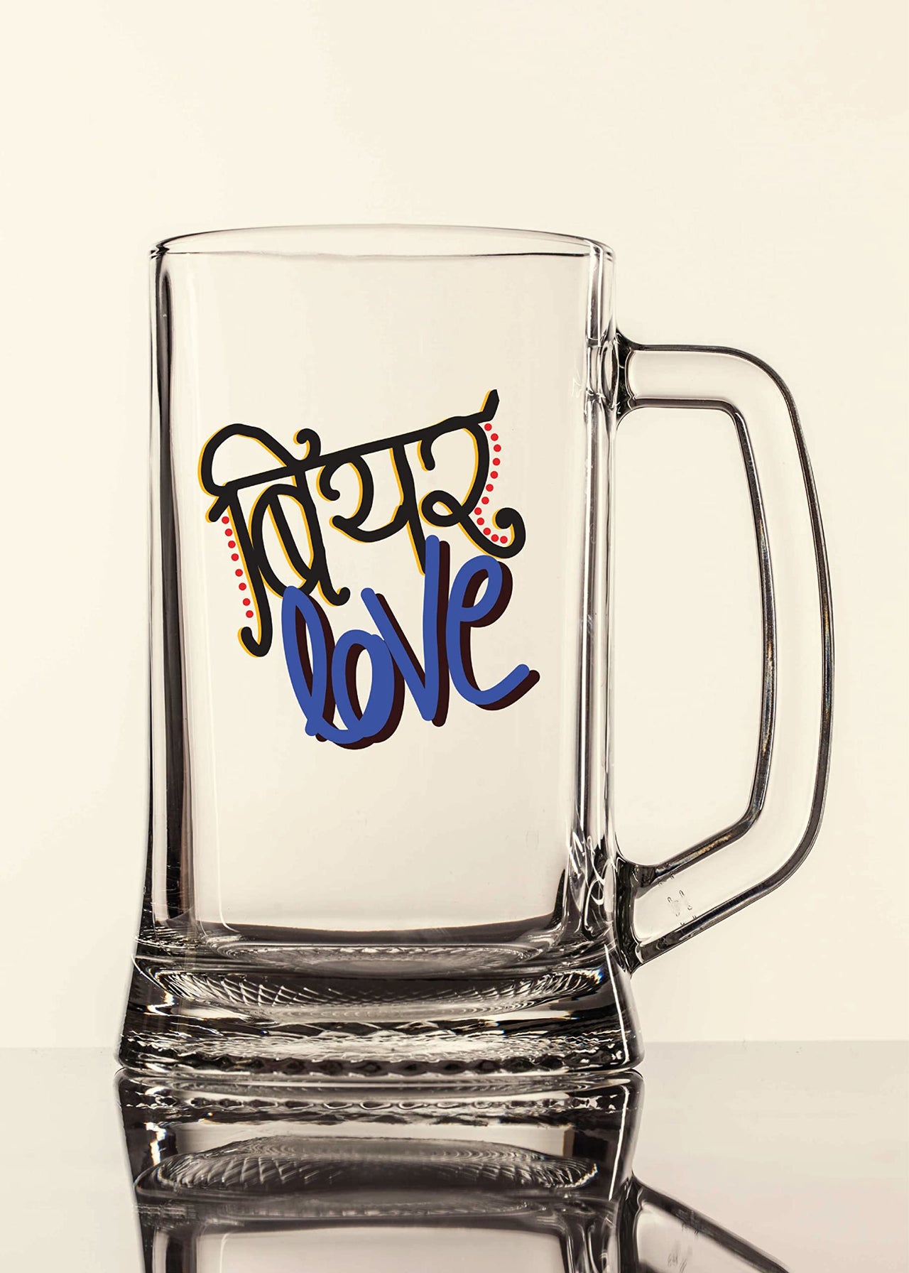 the pink magnet Beer Love - Beer Mug -1 Piece, Clear, 500 ml - Transparent Glass Beer Mug-Printed Beer Mug with Handle Gift for Men
