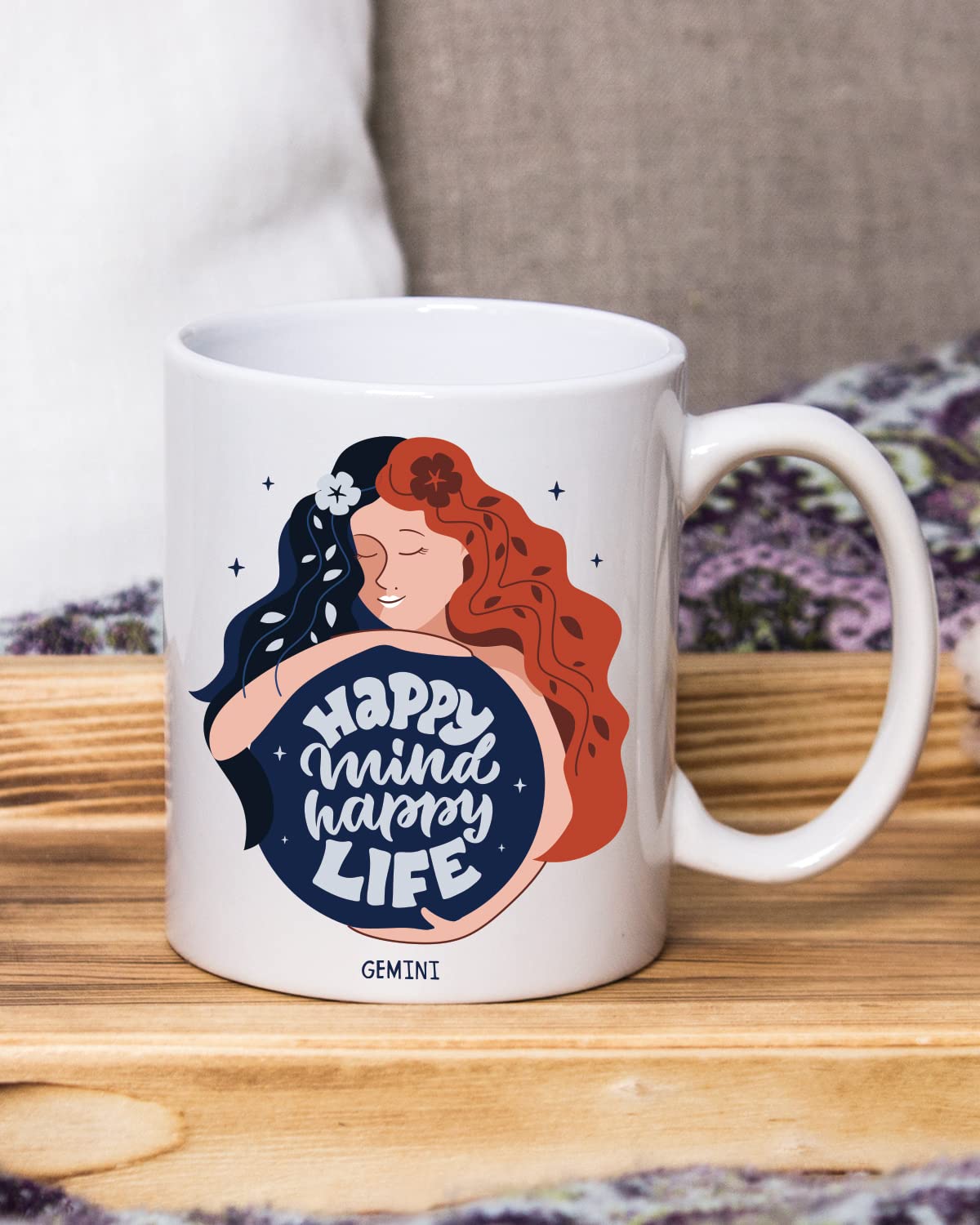 Gemini - Happy Mind Coffee Mug - Gift for Friend, Birthday Gift, Birthday Mug, Printed with Zodiac Sign, Zodiac Sign Mugs for Him & Her Ceramic Zodiac Mug, Custom Zodiac Signs