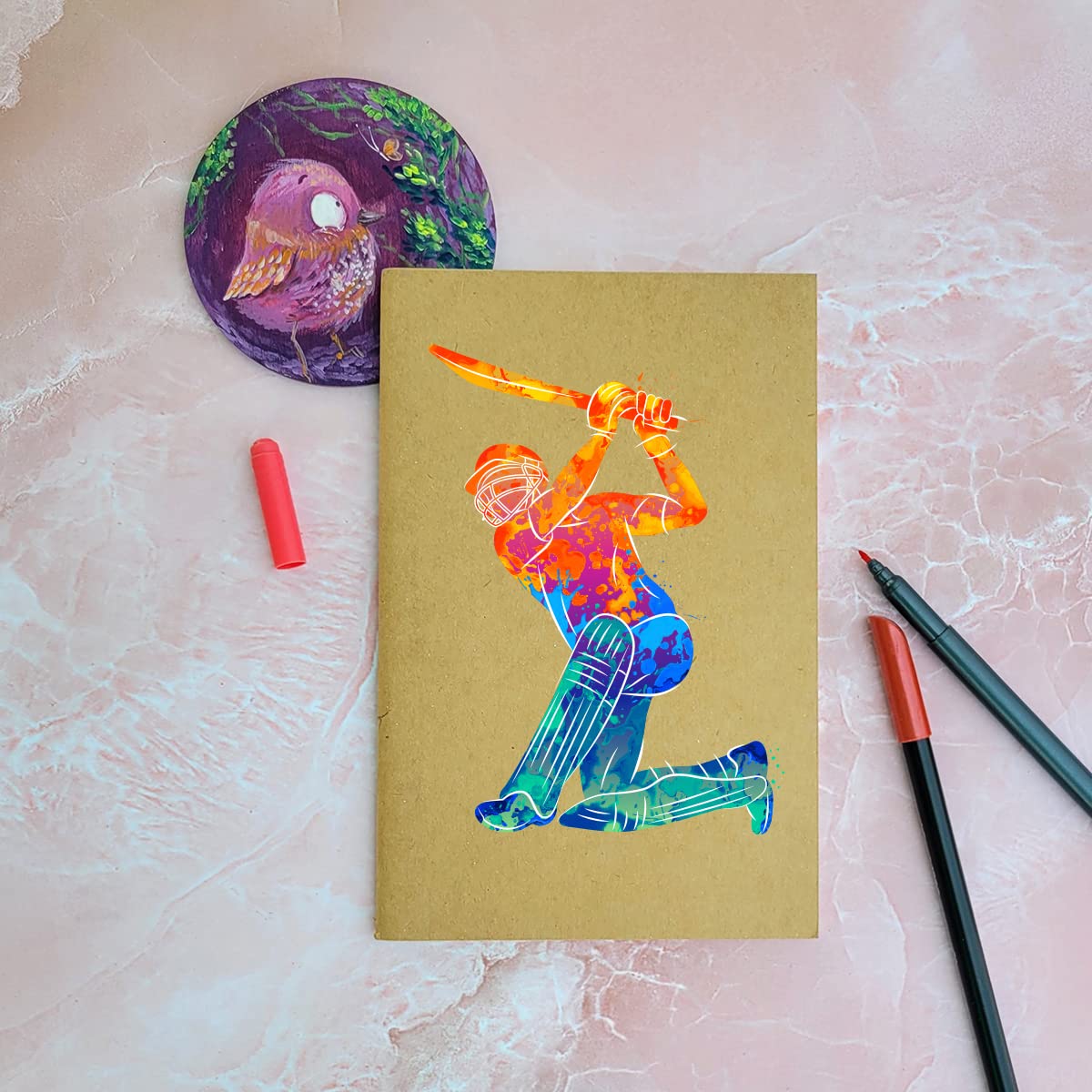 Vibrant Cricketer - Brown A5 Doodle Notebook - Kraft Cover Notebook - A5 - 300 GSM Kraft Cover - Handmade - Unruled - 80 Pages - Natural Shade Pages 120 GSM - Funny Quotes & Quirky, Funky designs