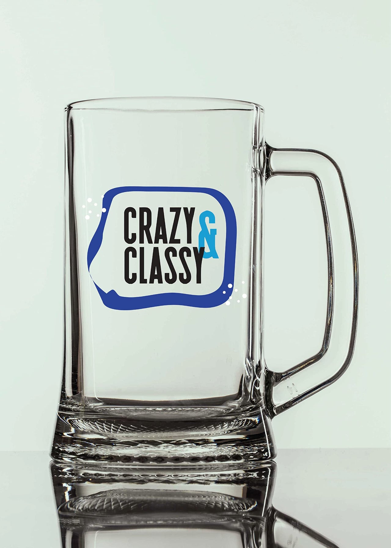 Crazy & Classy - Beer Mug - 1 Piece, Clear, 500 ml - Transparent Glass Beer Mug - Printed Beer Mug with Handle Gift for Men, Dad