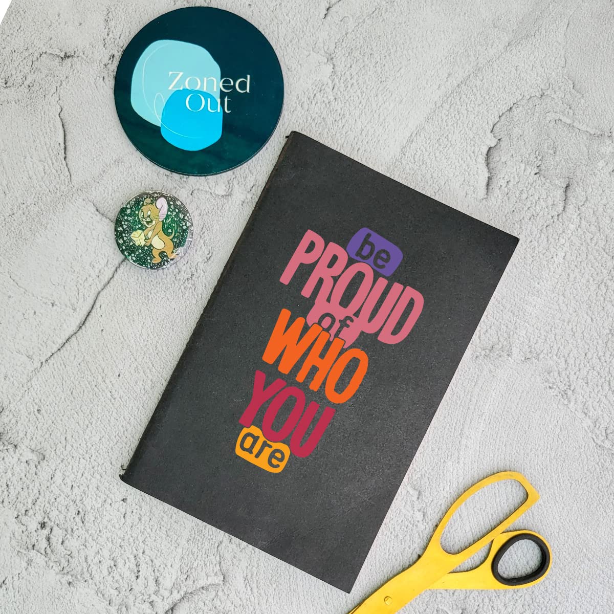 Be Proud Of Who You Are - Black A5 Doodle Notebook - Kraft Cover Notebook - A5 - 300 GSM Kraft Cover - Handmade - Unruled - 80 Pages - Natural Shade Pages 120 GSM - Funny Quotes & Quirky, Funky designs