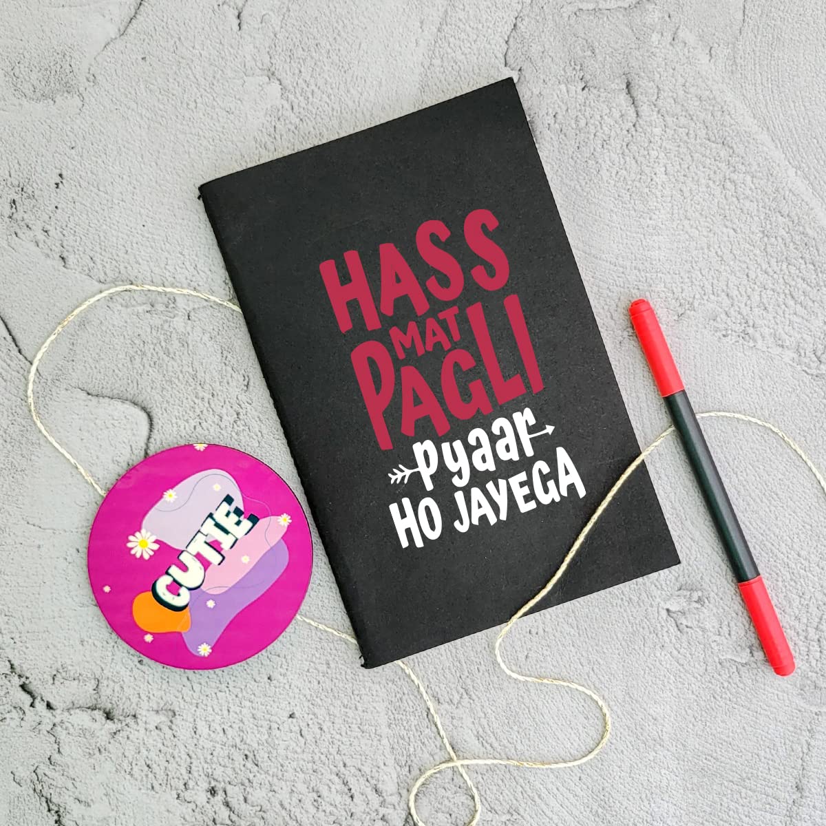 Hass Mat Pagli - Black A5 Doodle Notebook - Kraft Cover Notebook - A5 - 300 GSM Kraft Cover - Handmade - Unruled - 80 Pages - Natural Shade Pages 120 GSM - Funny Quotes & Quirky, Funky designs