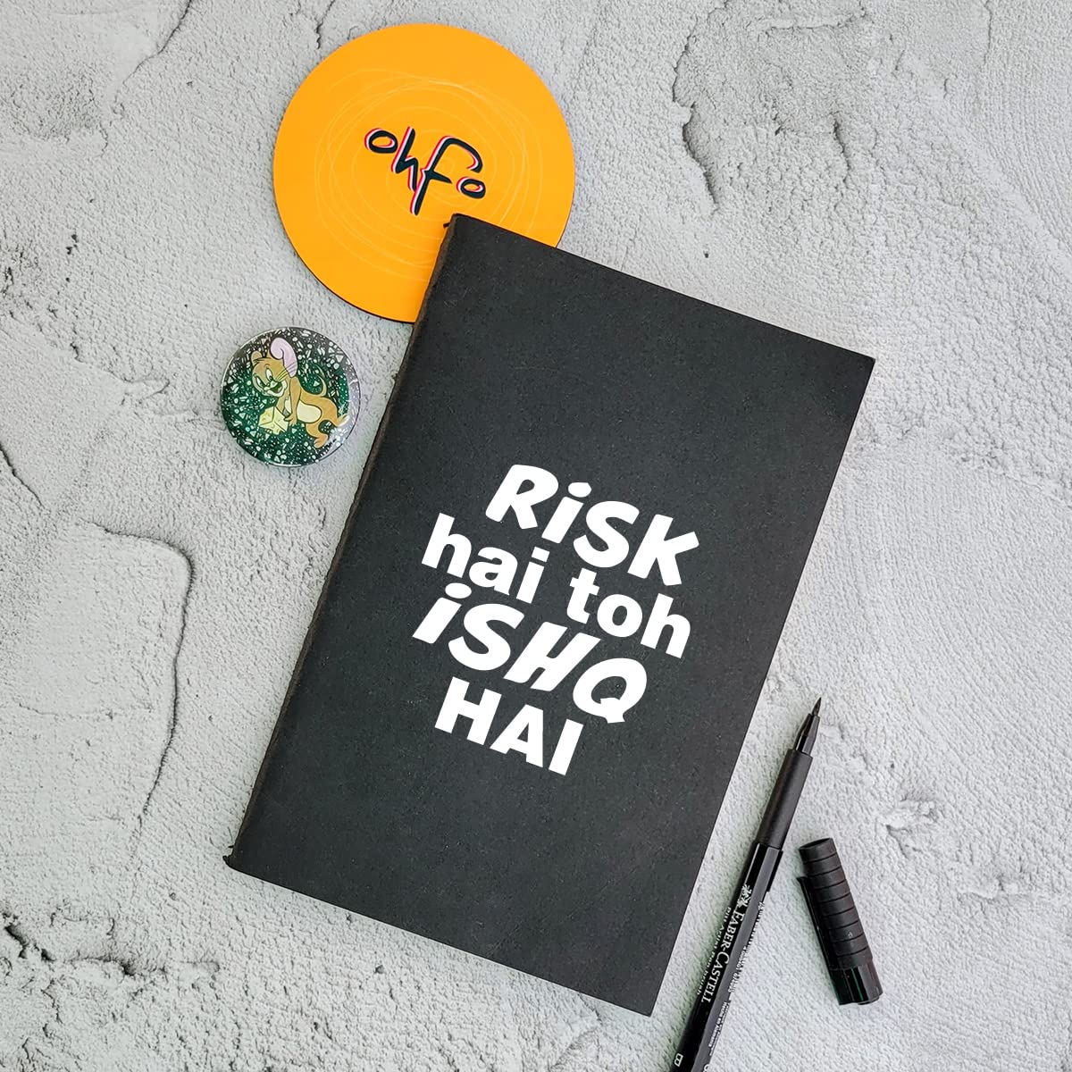 Risk Hai Toh Ishq Hai - Black A5 Doodle Notebook - Kraft Cover Notebook - A5 - 300 GSM Kraft Cover - Handmade - Unruled - 120 Pages - Natural Shade Pages 80 GSM - Funny Quotes & Quirky, Funky designs