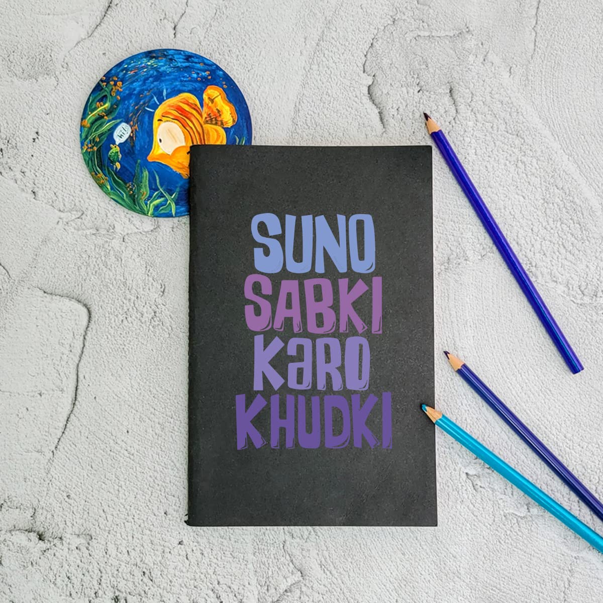 Suno Sabki Karo Khudki - Black A5 Doodle Notebook - Kraft Cover Notebook - A5 - 300 GSM Kraft Cover - Handmade - Unruled - 80 Pages - Natural Shade Pages 120 GSM - Funny Quotes & Quirky, Funky designs