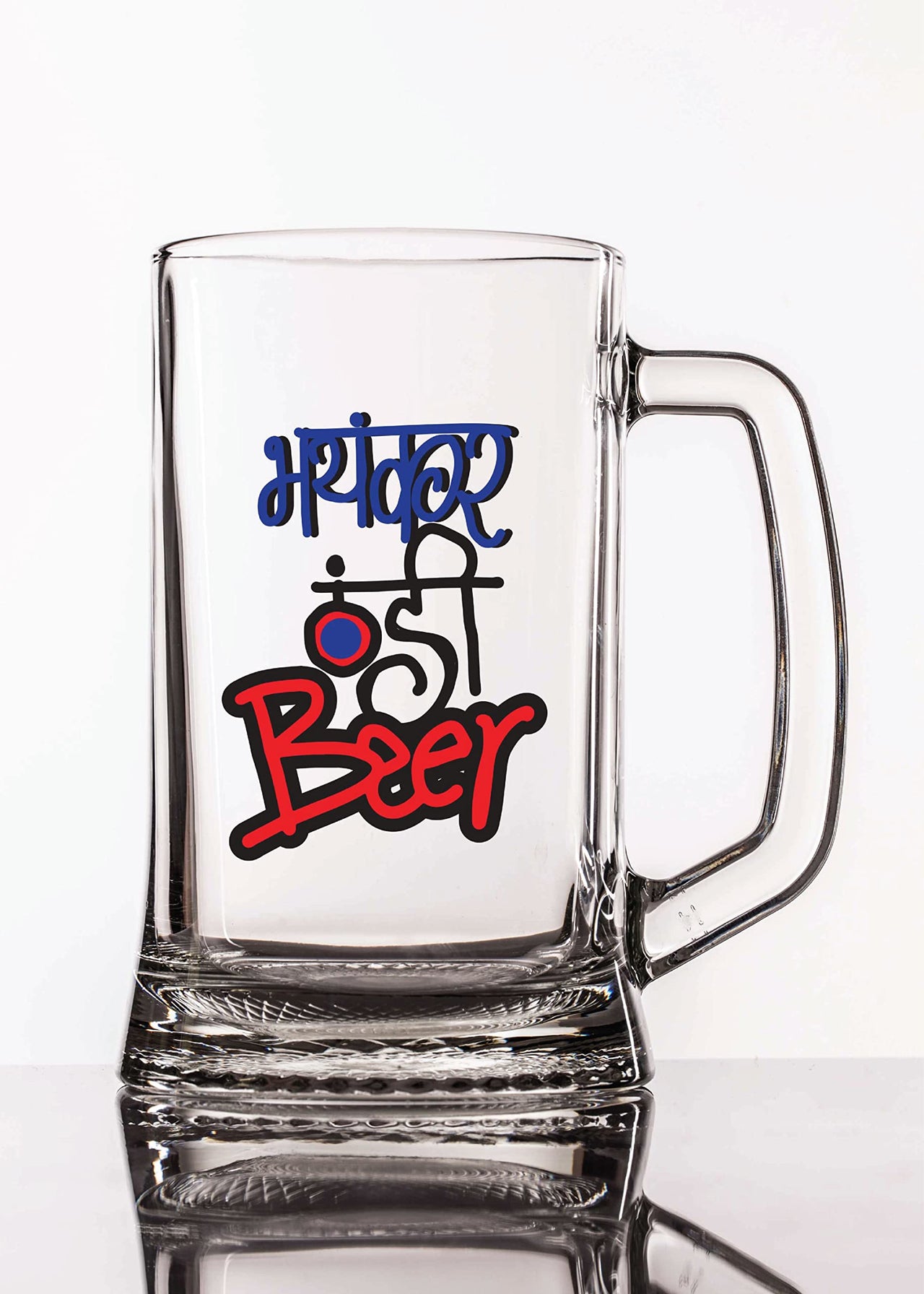 Thandi Beer - Beer Mug - 1 Piece, Clear, 500 ml - Transparent Glass Beer Mug -Printed Beer Mug with Handle Gift for Men, Dad