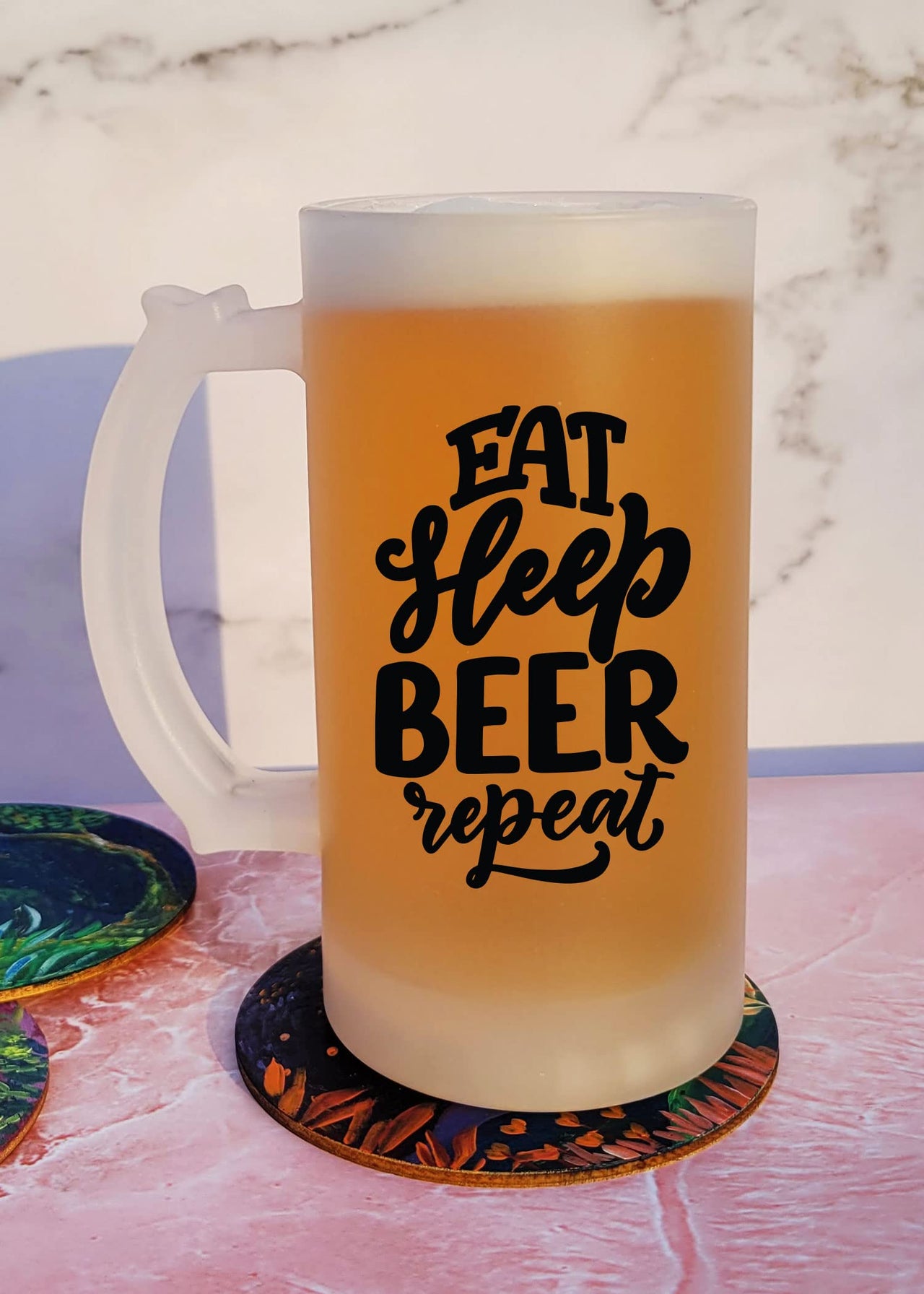 Eat Sleep Beer Repeat - Frosted Beer Mug