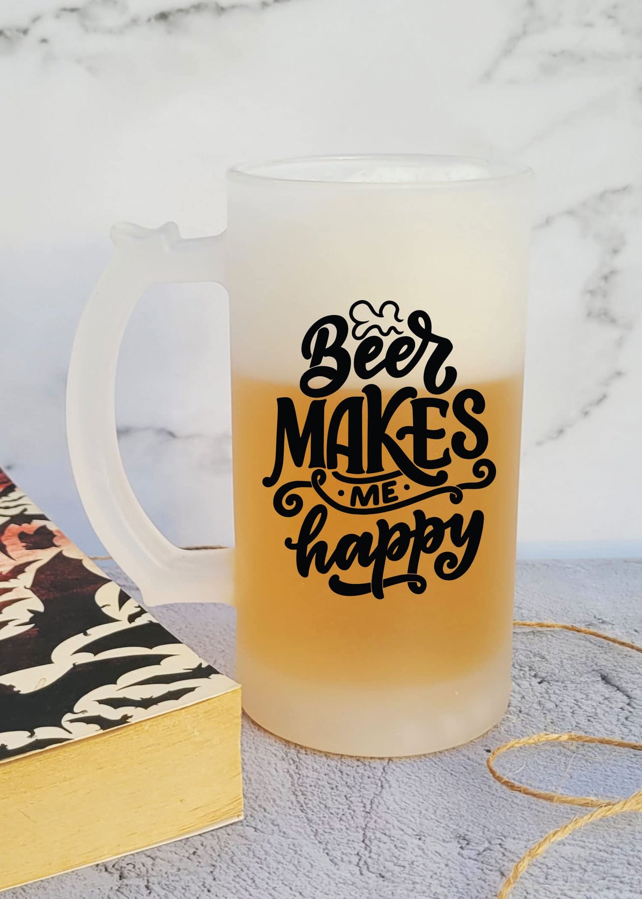 the pink magnet Beer Makes Me Happy - Frosted Beer Mug Raise Your Mood with Our Exclusive Frosted Glass Beer Mugs
