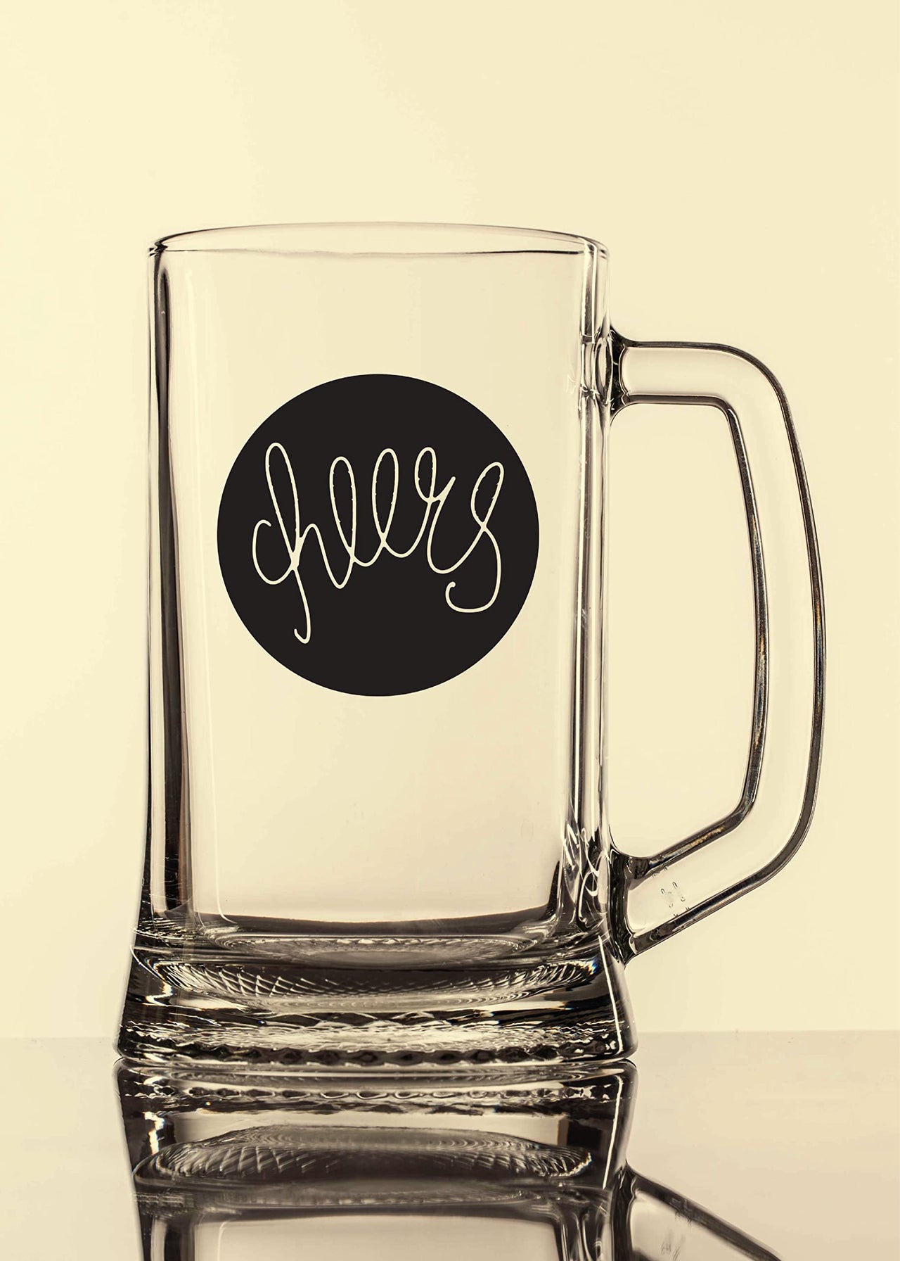 Cheers - Beer Mug - 1 Piece, Clear, 500 ml - Premium Transparent Glass Beer Mug -Printed Beer Mug with Handle Gift for Men
