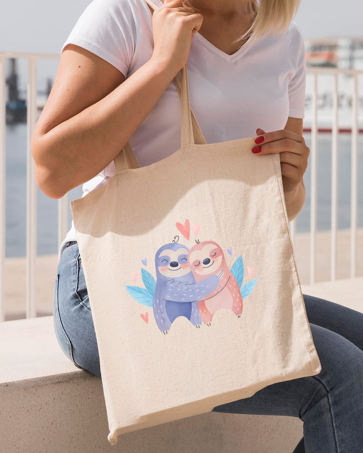 The Pink Magnet Cute Love Illustration Tote Bag - Canvas Tote Bag for Women | Printed Multipurpose Cotton Bags | Cute Hand Bag for Girls | Best for College, Travel, Grocery | Reusable Shopping Bag | Eco-Friendly Tote Bag