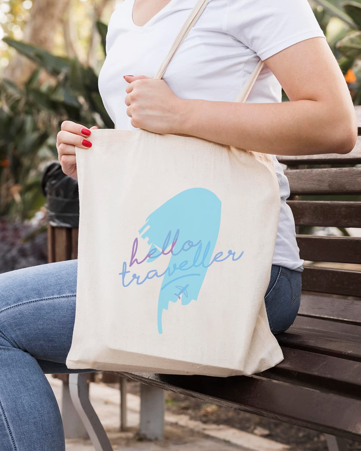The Pink Magnet Hello Traveller Tote Bag - Canvas Tote Bag for Women | Printed Multipurpose Cotton Bags | Cute Hand Bag for Girls | Best for College, Travel, Grocery | Reusable Shopping Bag | Eco-Friendly Tote Bag
