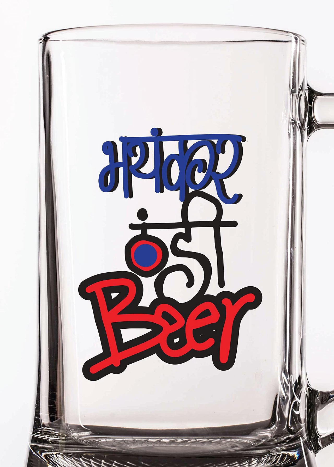 Thandi Beer - Beer Mug - 1 Piece, Clear, 500 ml - Transparent Glass Beer Mug -Printed Beer Mug with Handle Gift for Men, Dad