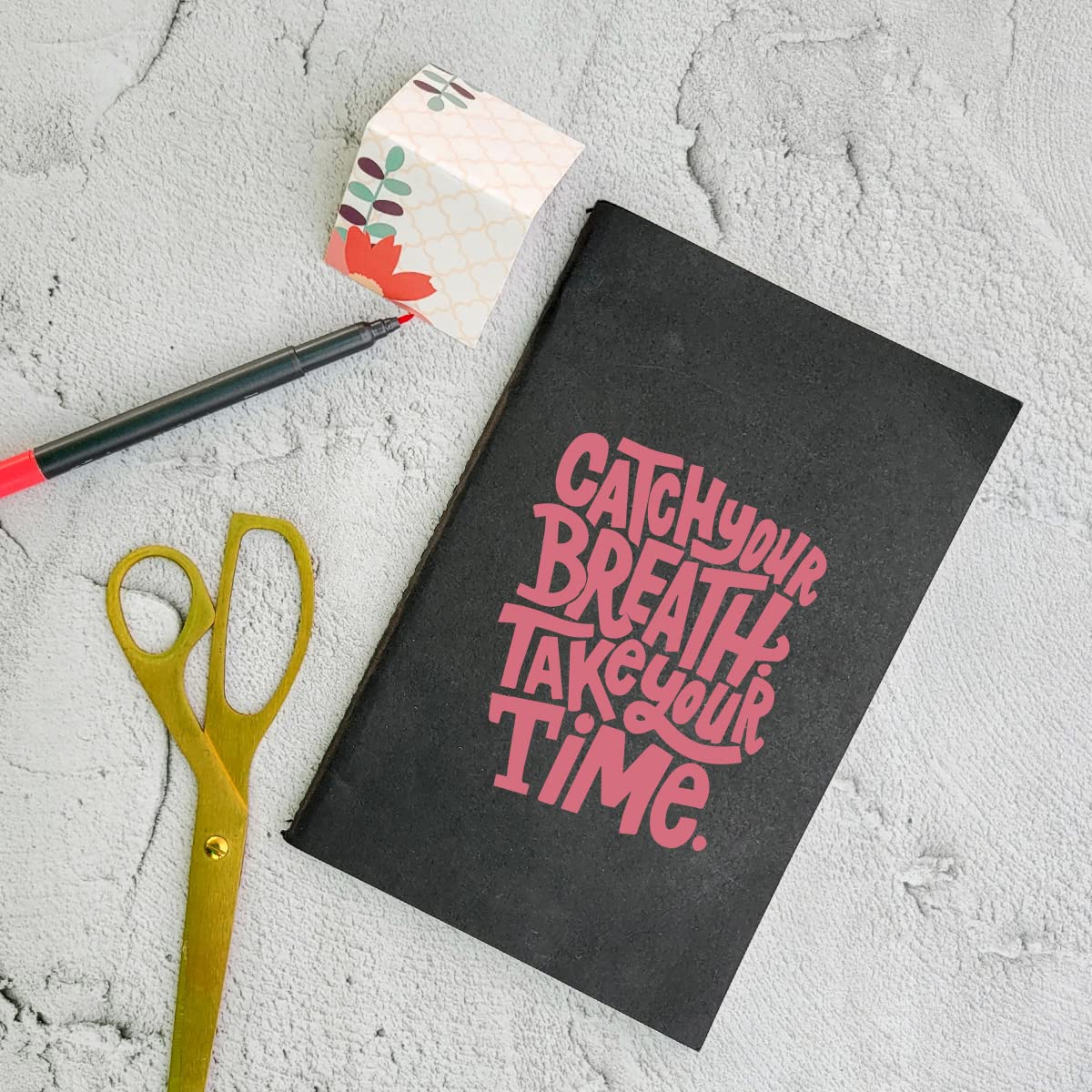 Catch Your Breath - Black A5 Doodle Notebook - Kraft Cover Notebook - A5 - 300 GSM Kraft Cover - Handmade - Unruled - 80 Pages - Natural Shade Pages 120 GSM - Funny Quotes & Quirky, Funky designs