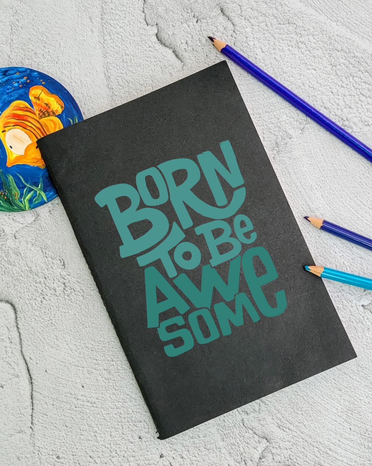 Born To Be Awesome - Black A5 Doodle Notebook - Kraft Cover Notebook - A5 - 300 GSM Kraft Cover - Handmade - Unruled - 80 Pages - Natural Shade Pages 120 GSM - Funny Quotes & Quirky, Funky designs